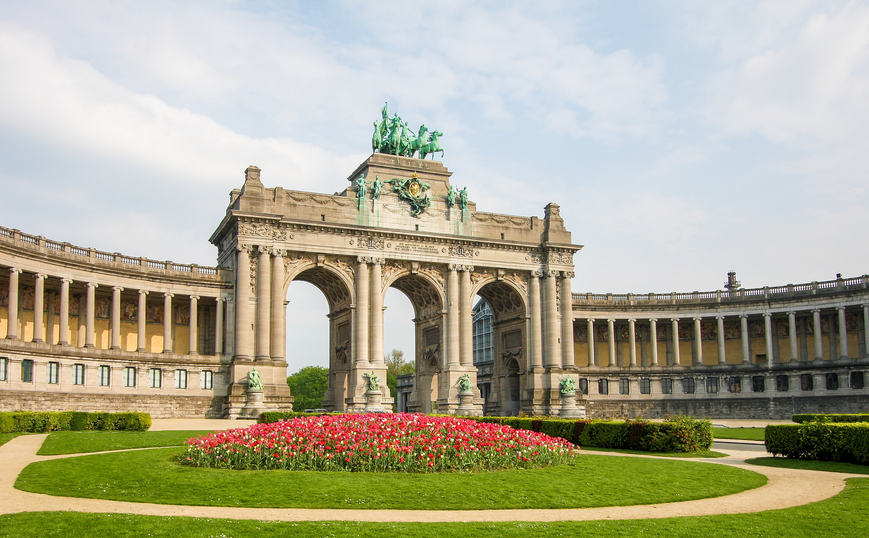 The Triumphal Arch (Arc de Triomphe) in the Parc du Cinquantenaire or Jubelpark in the European Quarter in Brussels