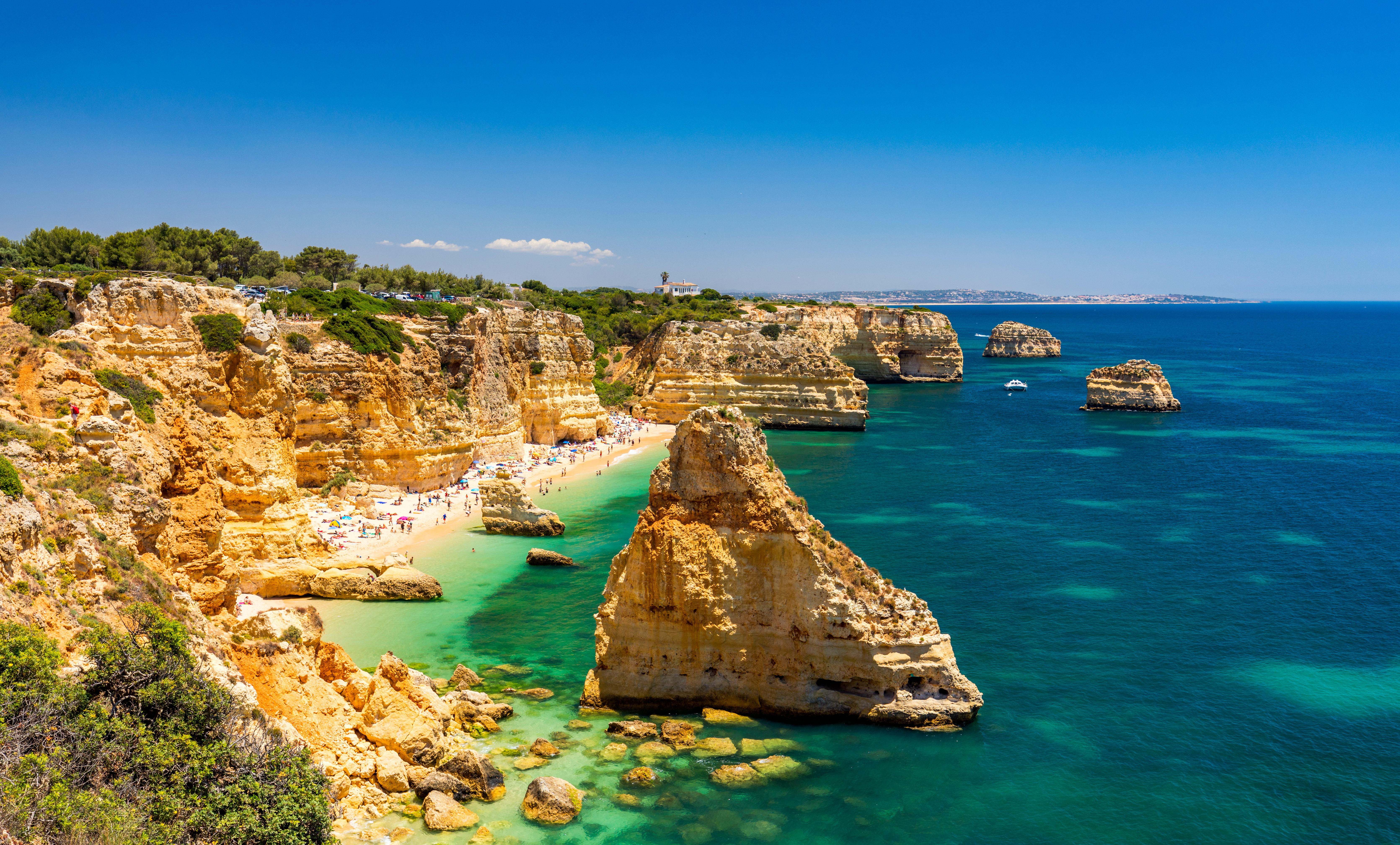 Beautiful beach, rock formations and blue waters on the atlantic