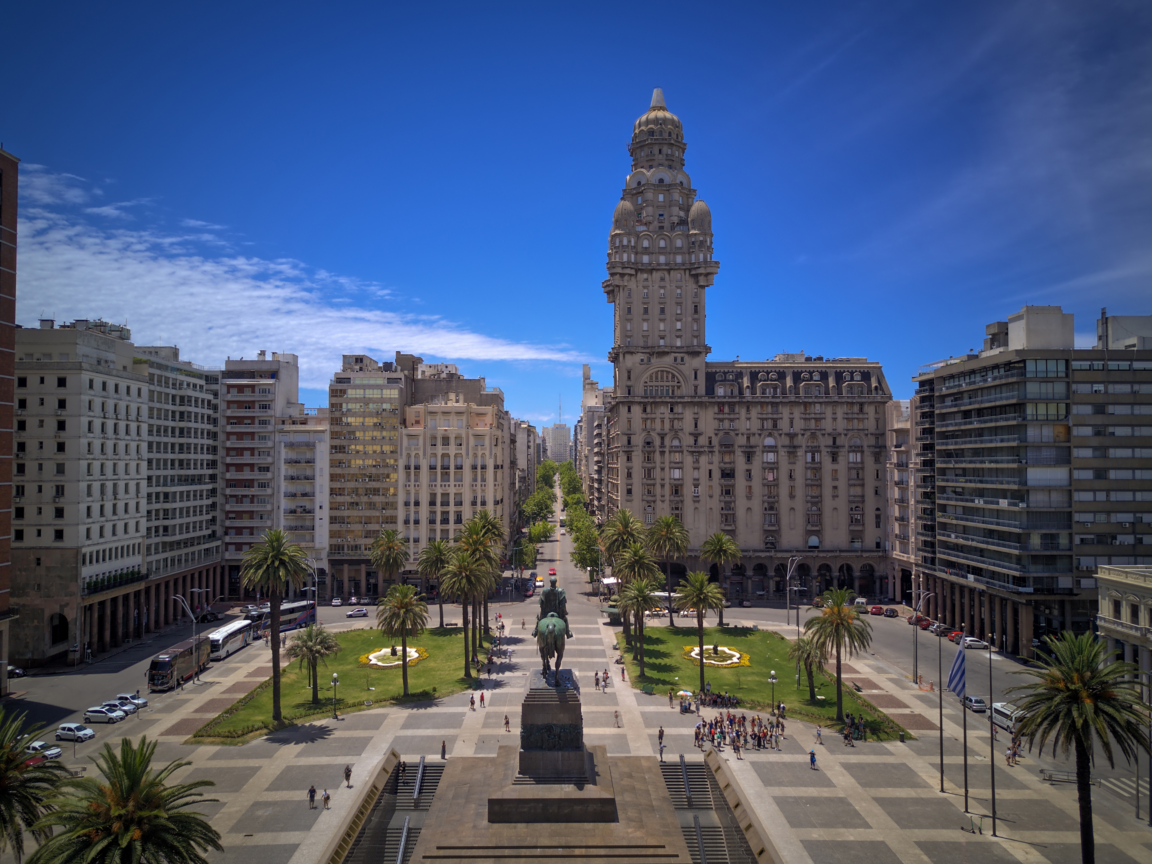 Aerial view of Independence Square, Salvo Palace, Montevideo, Uruguay.