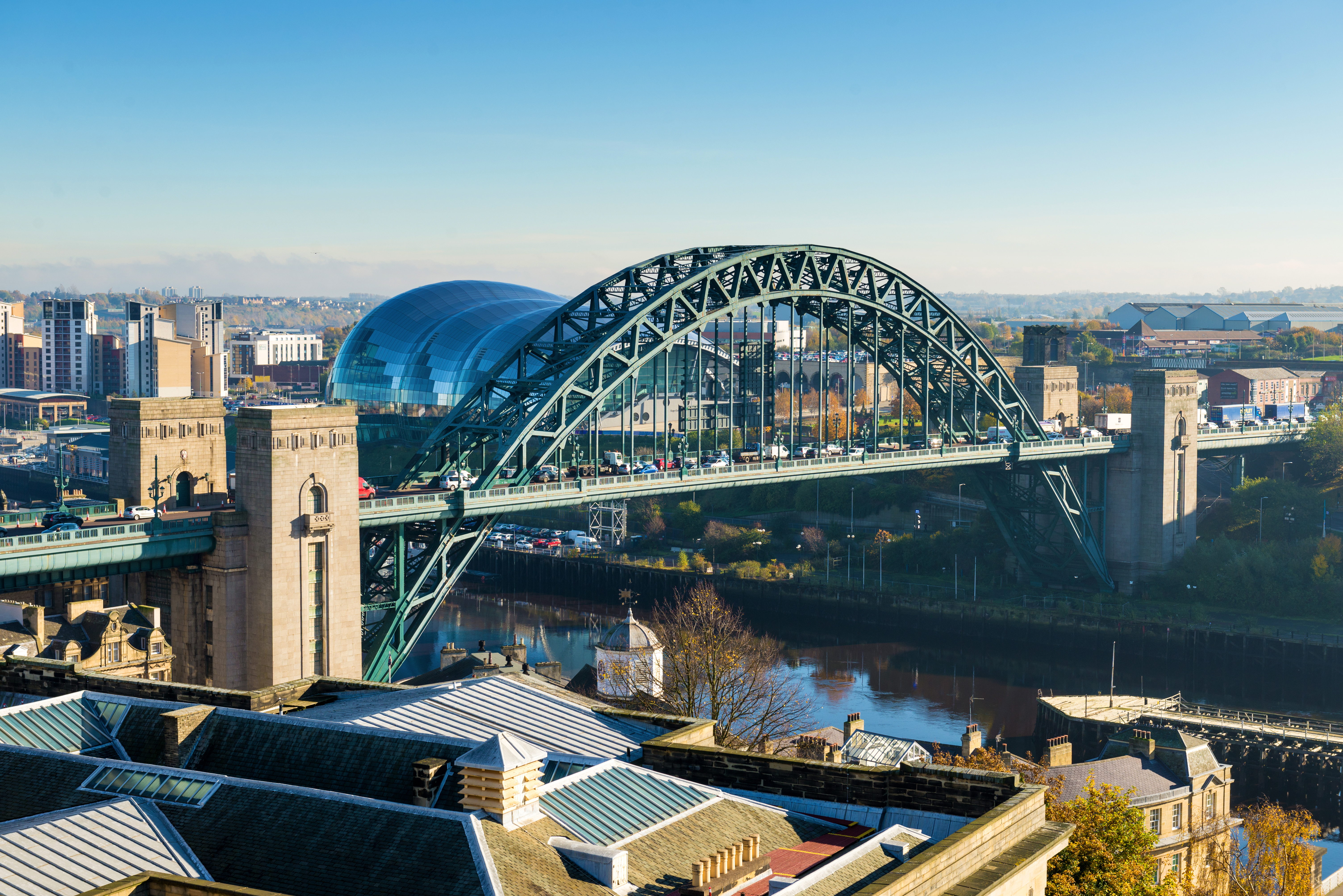 Elevated view of the iconic Tyne Bridge in Newcastle