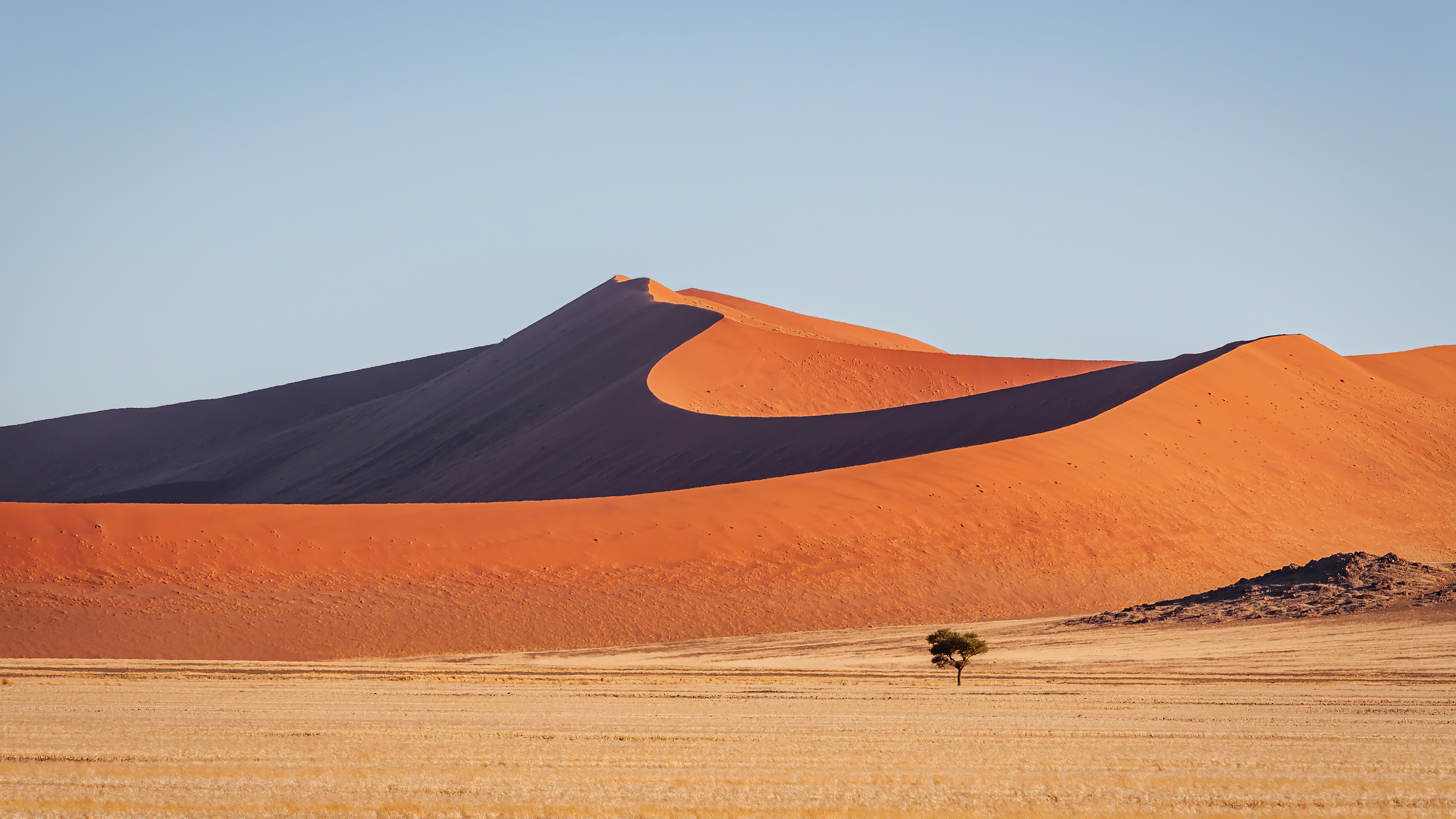 Warm late afternoon light close to sunset shining over the majestic Namibian Desert Sand Dunes