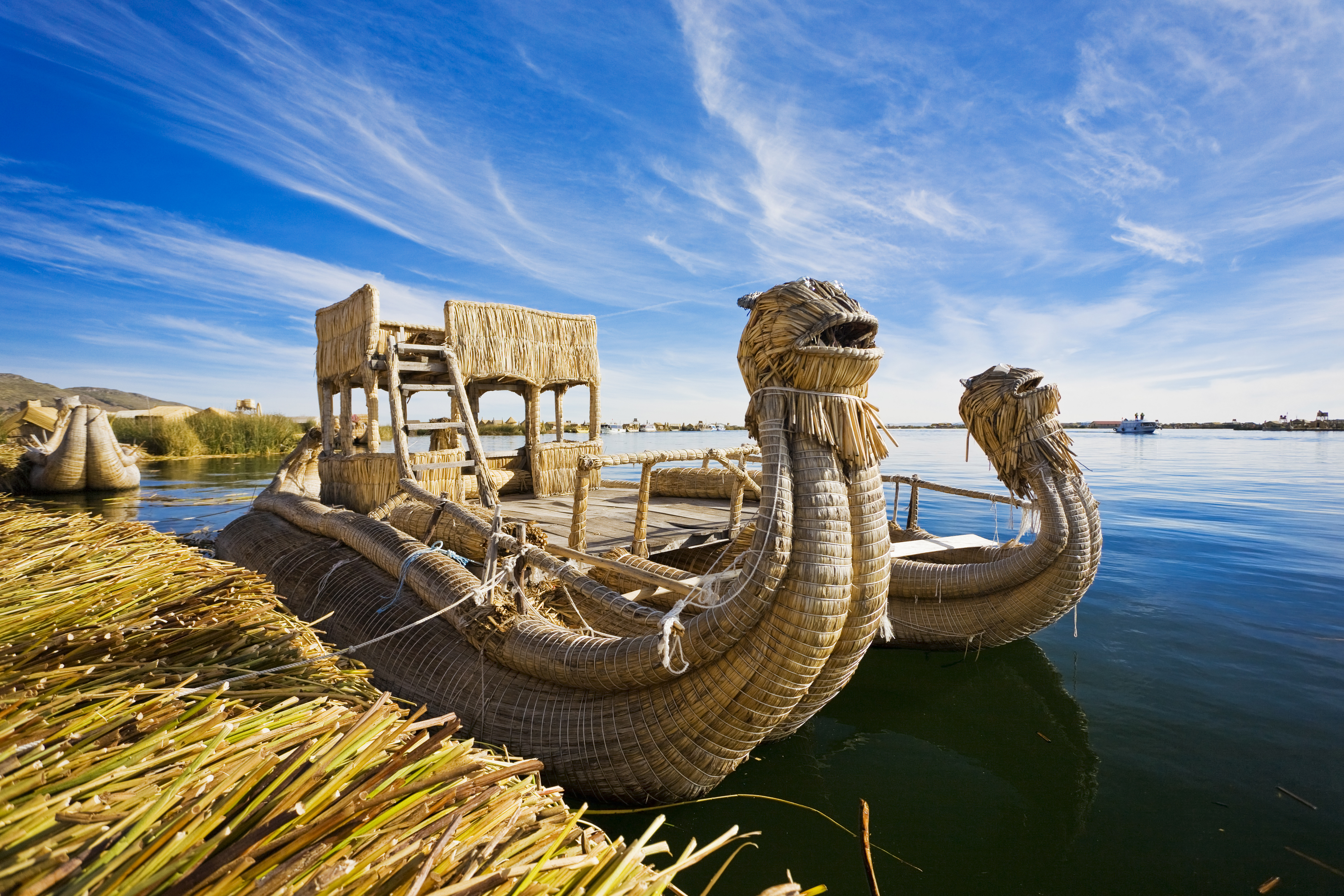 Reed boats moored on the coastline