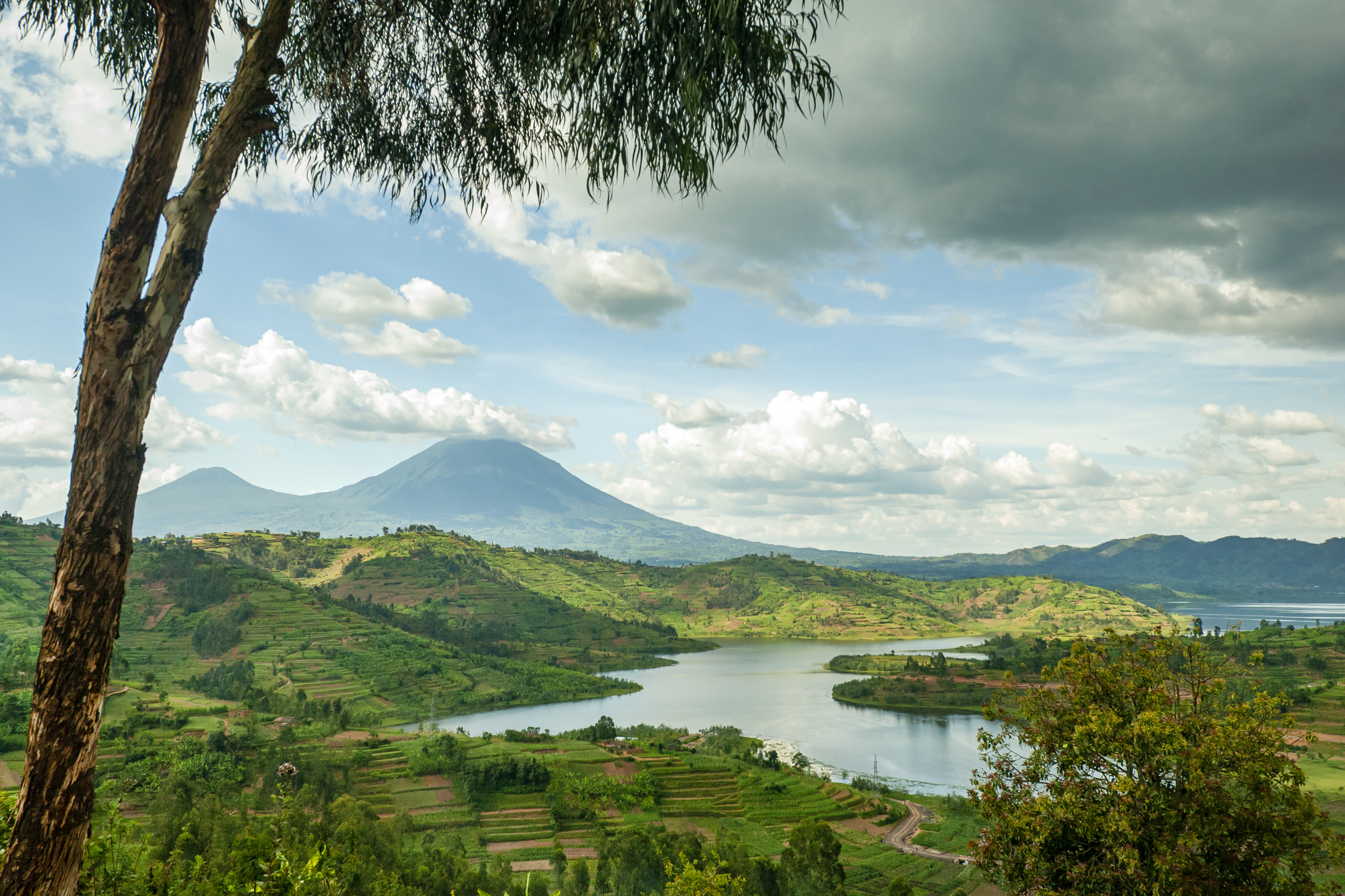 Mountain range and lake landscape