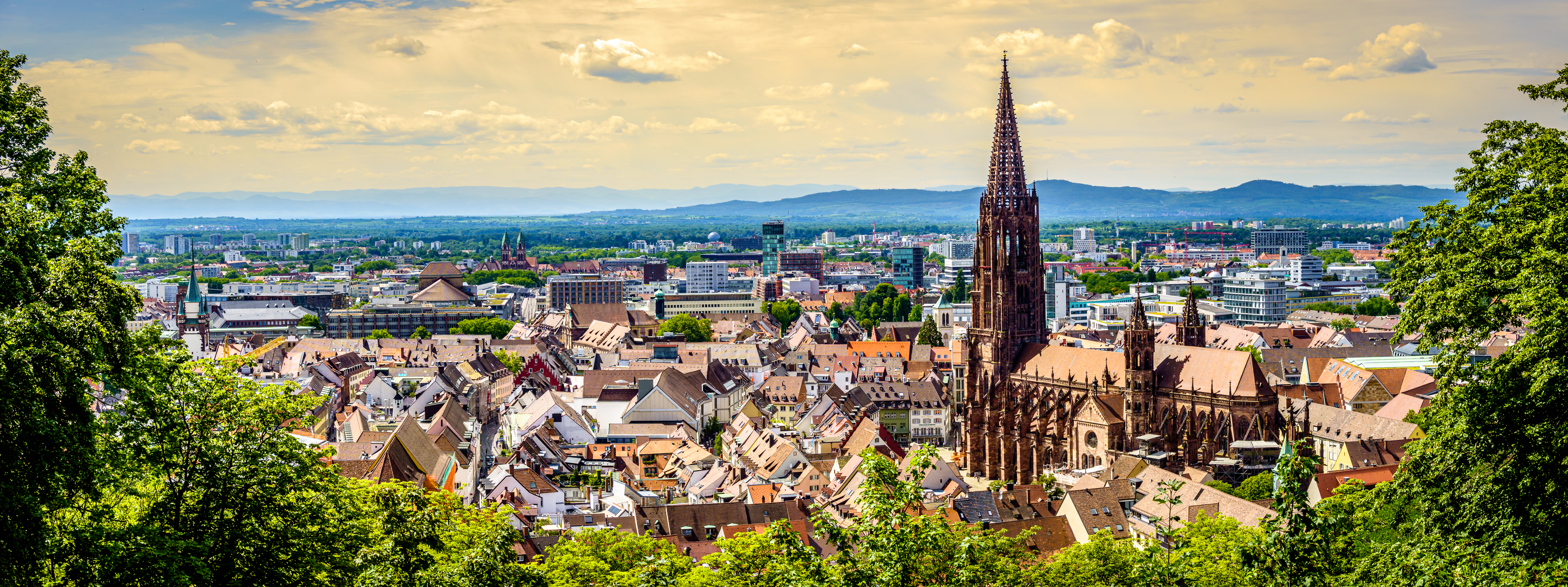 Historic buildings at the famous old town of Freiburg