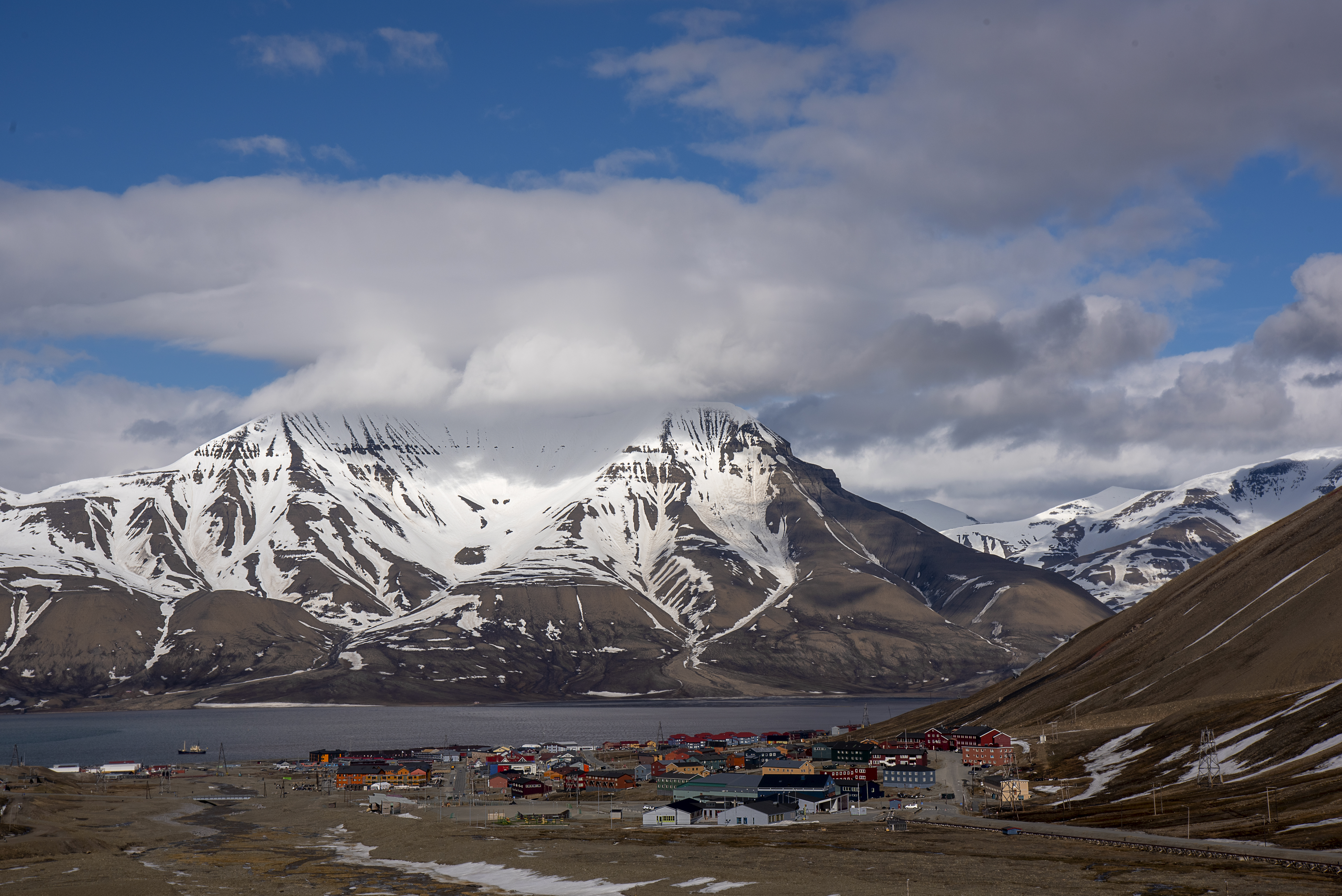 Spitzbergen panoramic view with mountain range Svalbard
