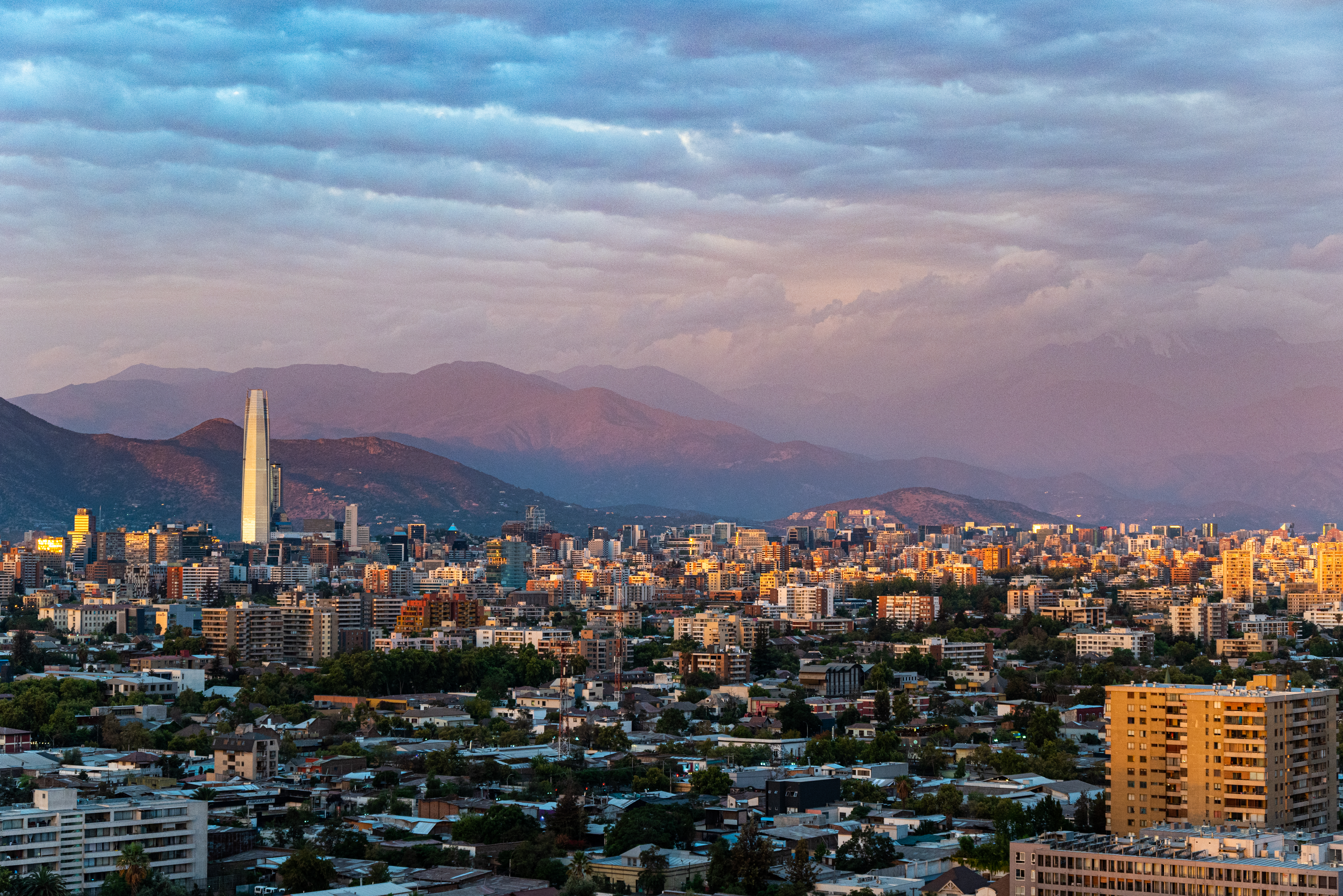 View of Santiago de Chile City in front of the Andes mountains