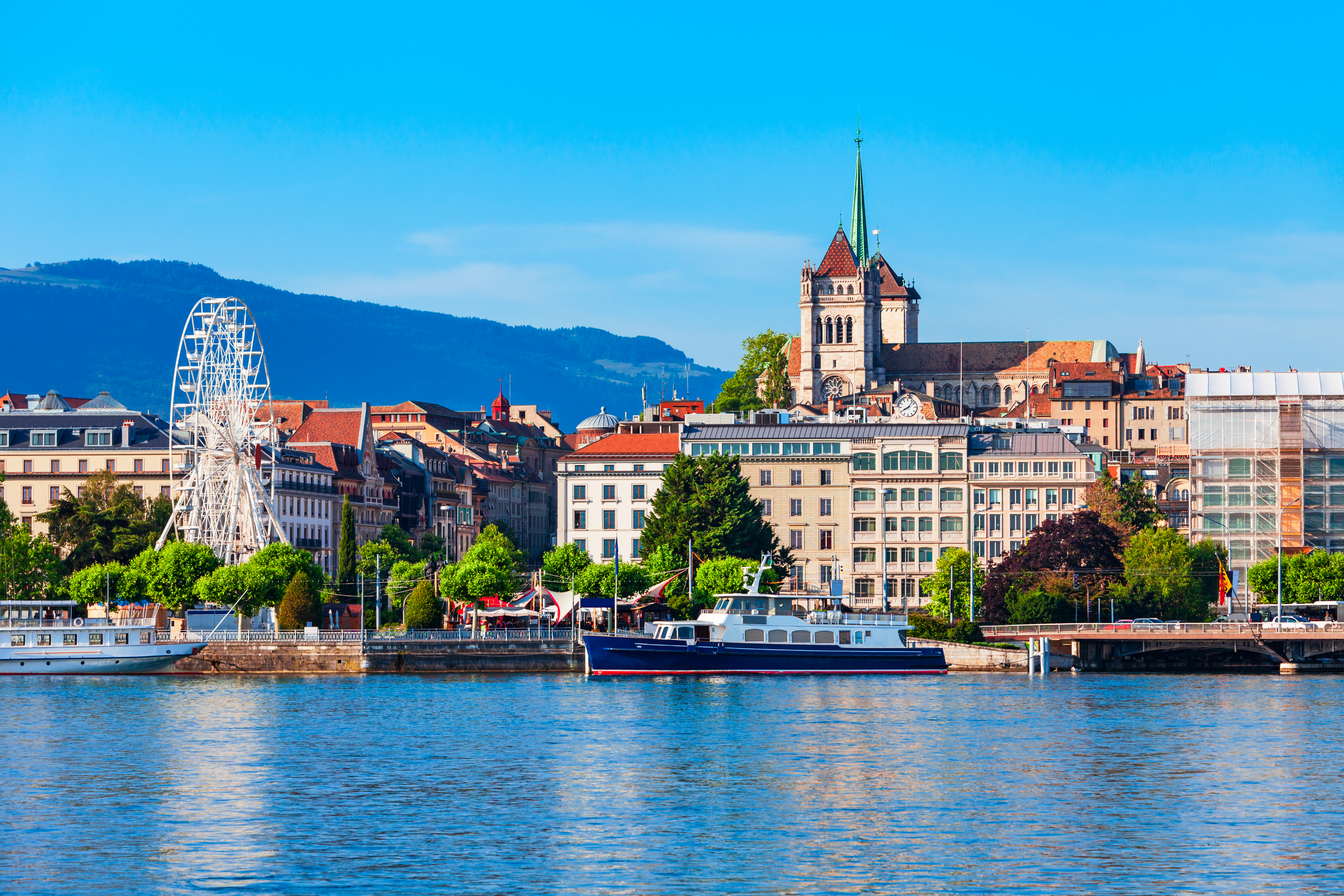 Geneva city panoramic view located on Lake Geneva