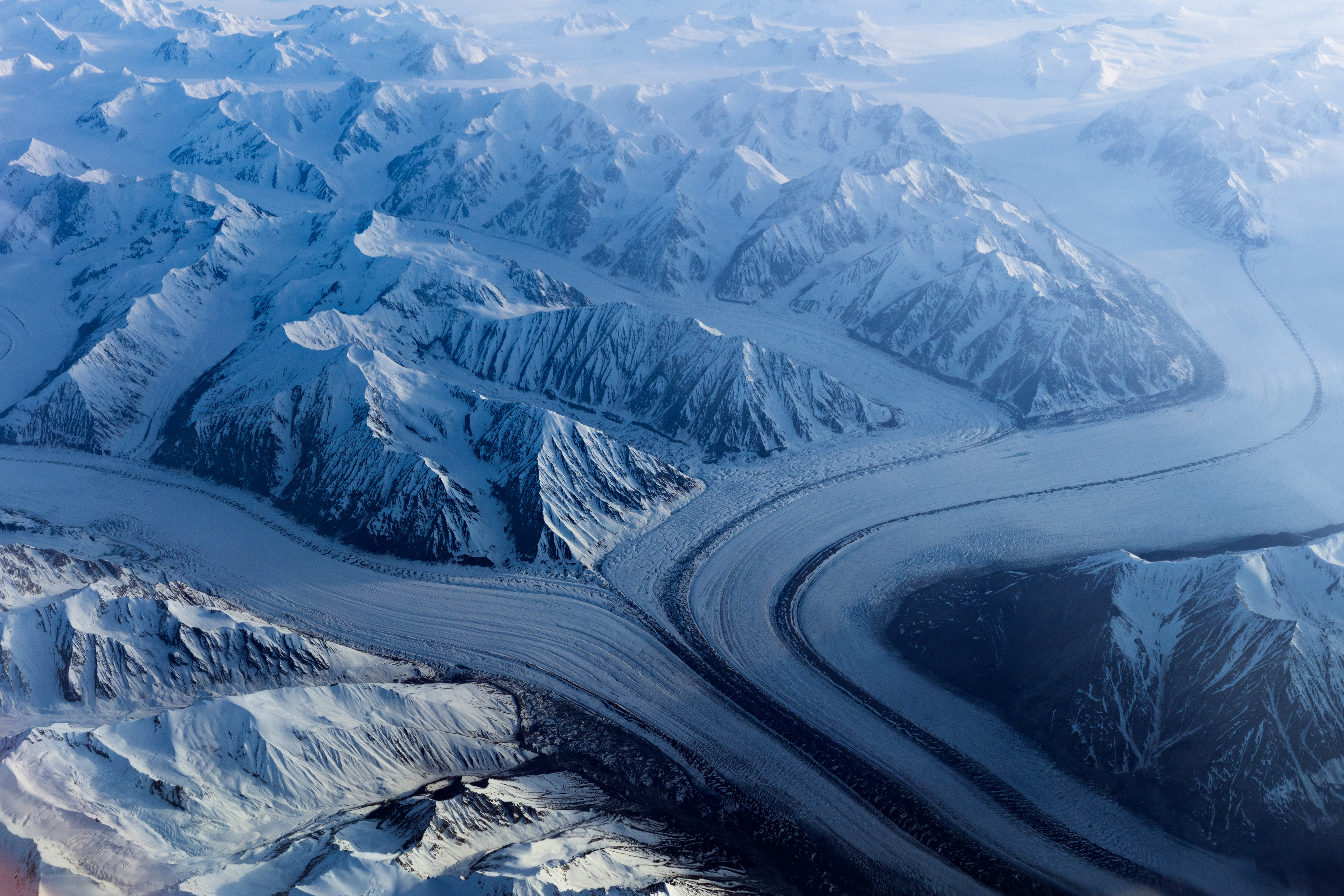Aerial view of Kaskawulsh Glacier in Kluane National Park and Reserve, Yukon Territory, Canada