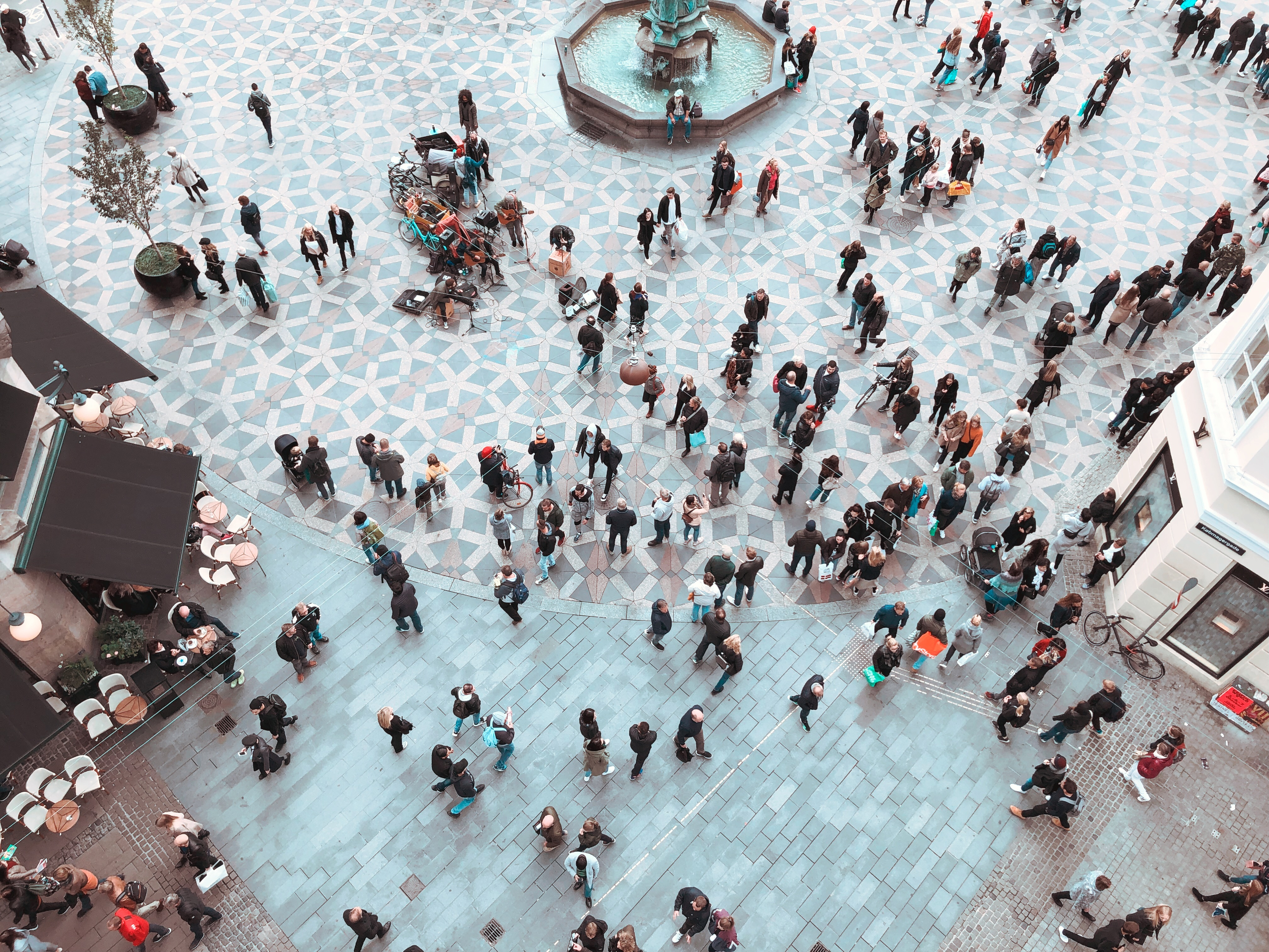 Aerial view of a busy street in downtown Copenhagen