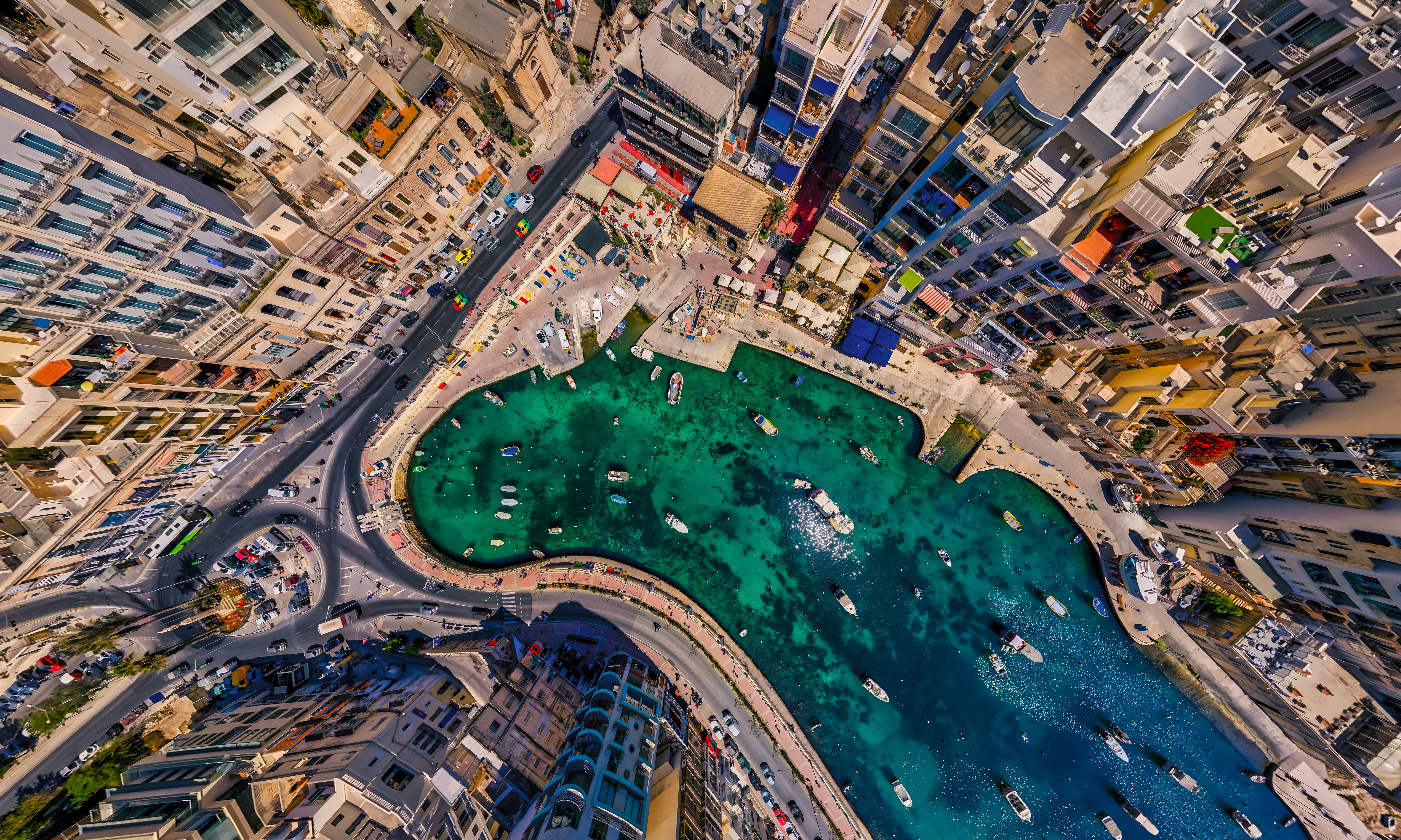 A bird's eye view of Spinola Bay in St Julians, Malta