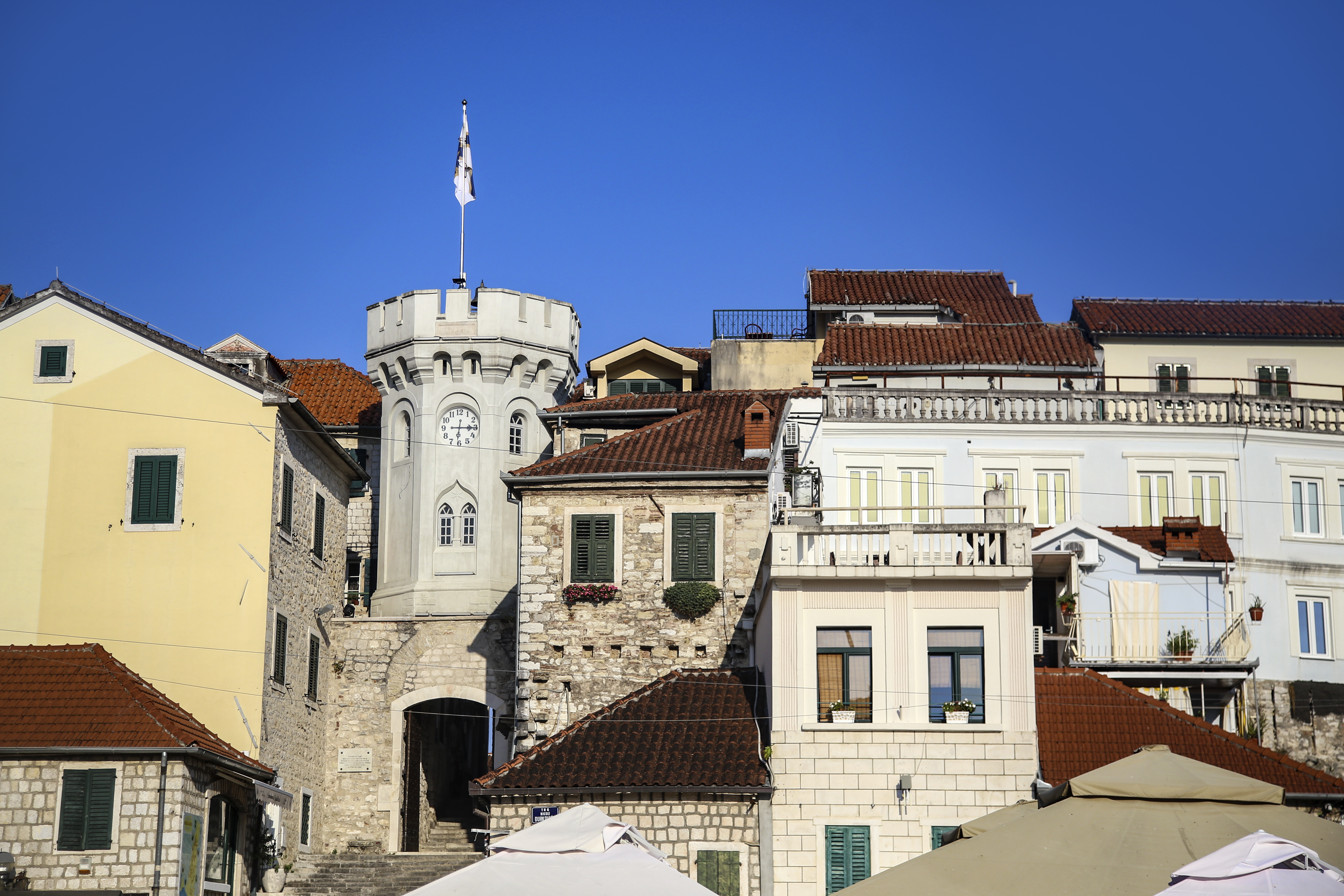 Clock tower in Old Town Herceg Novi