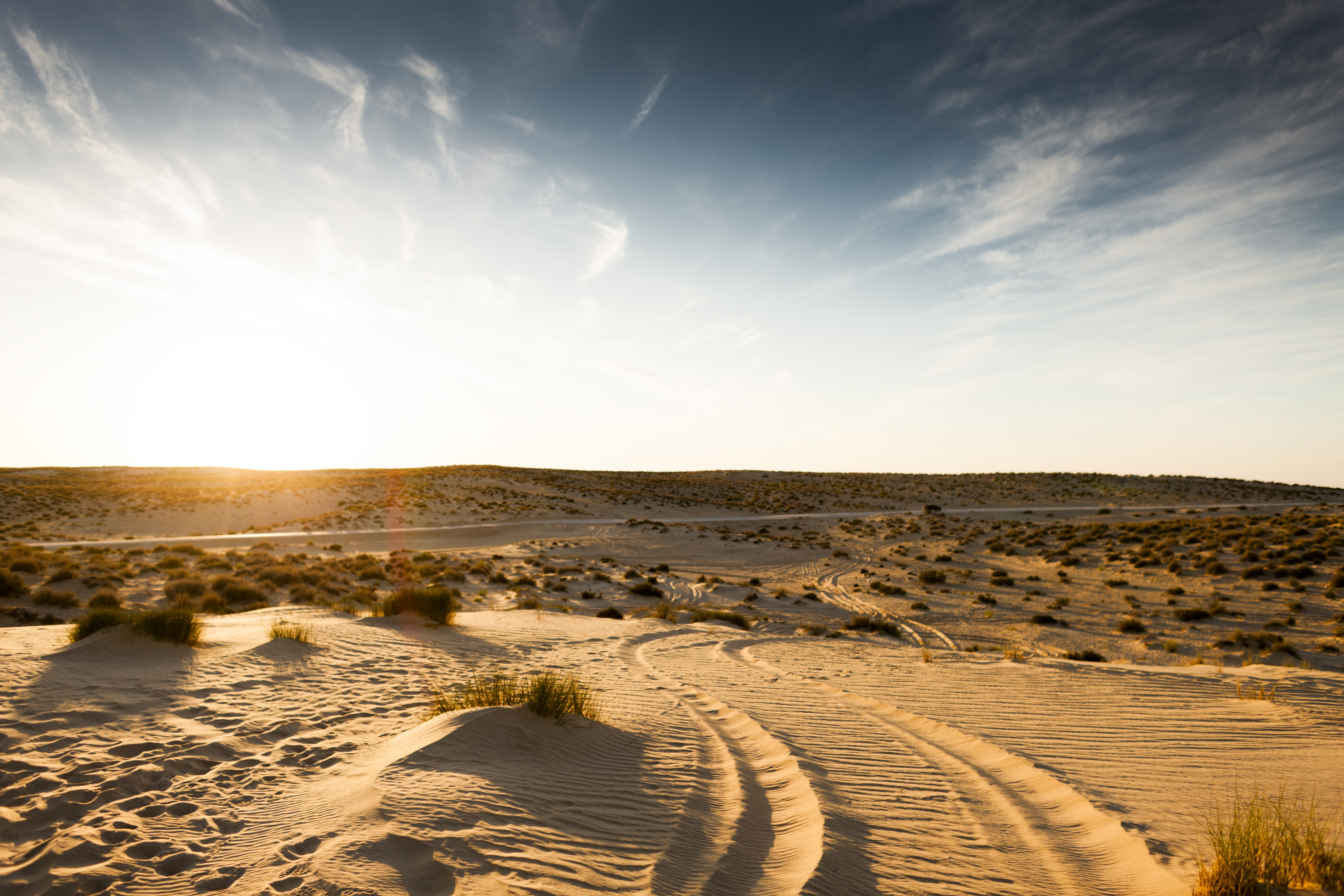 Sunset in Sahara desert near Douz in Tunisia