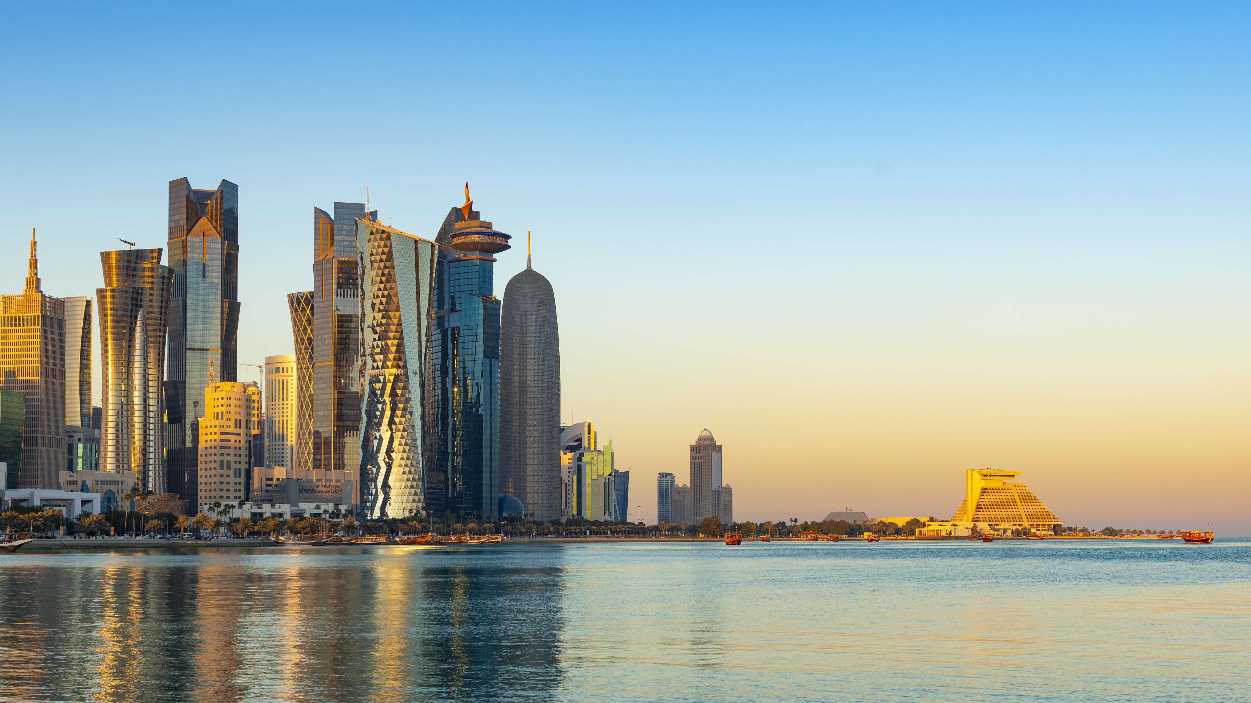 The Downtown Doha City Corniche Skyline at Twilight