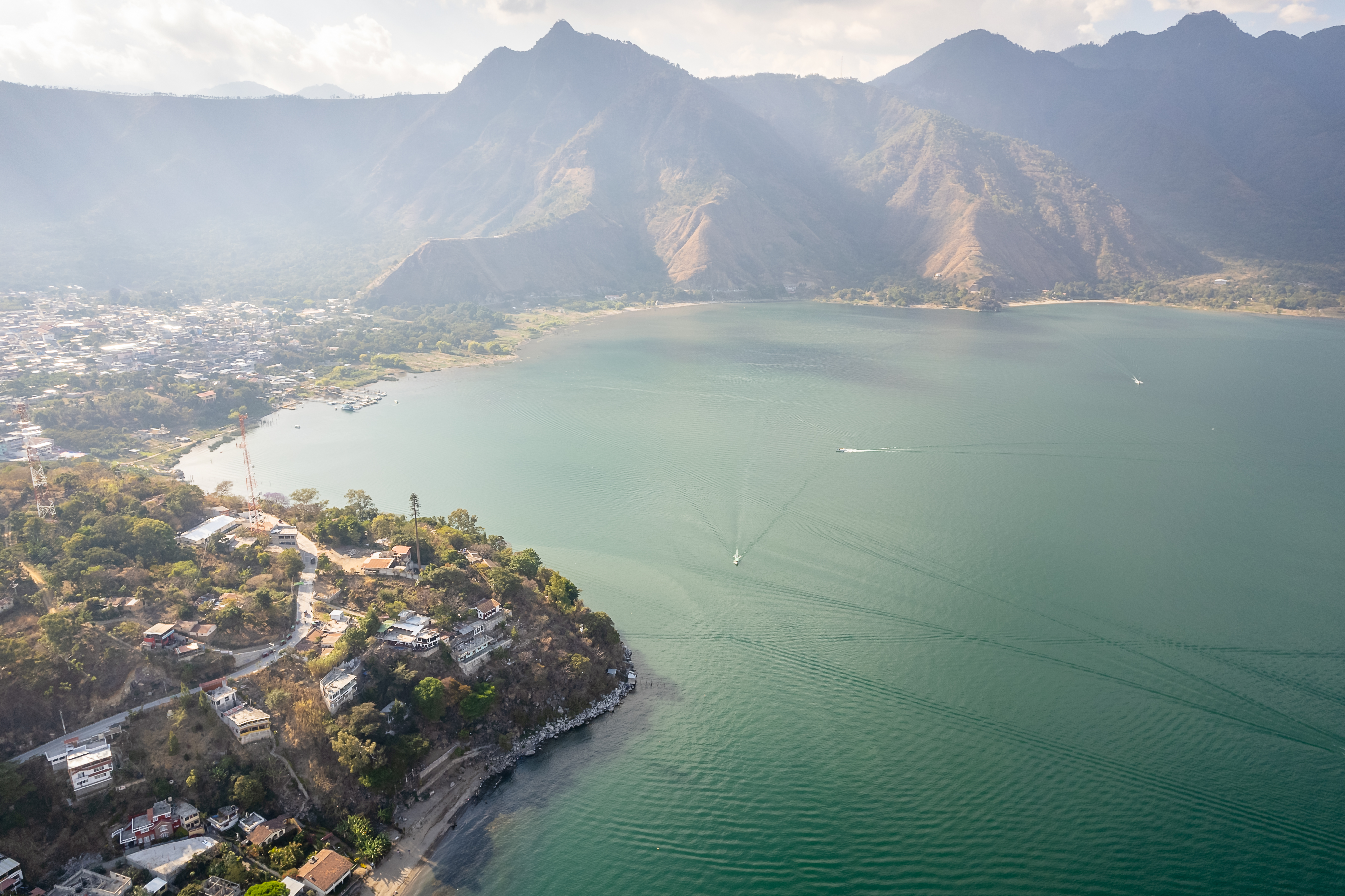 View of Lake Atitlán, a body of water in a massive volcanic crater in Guatemala’s southwestern highlands