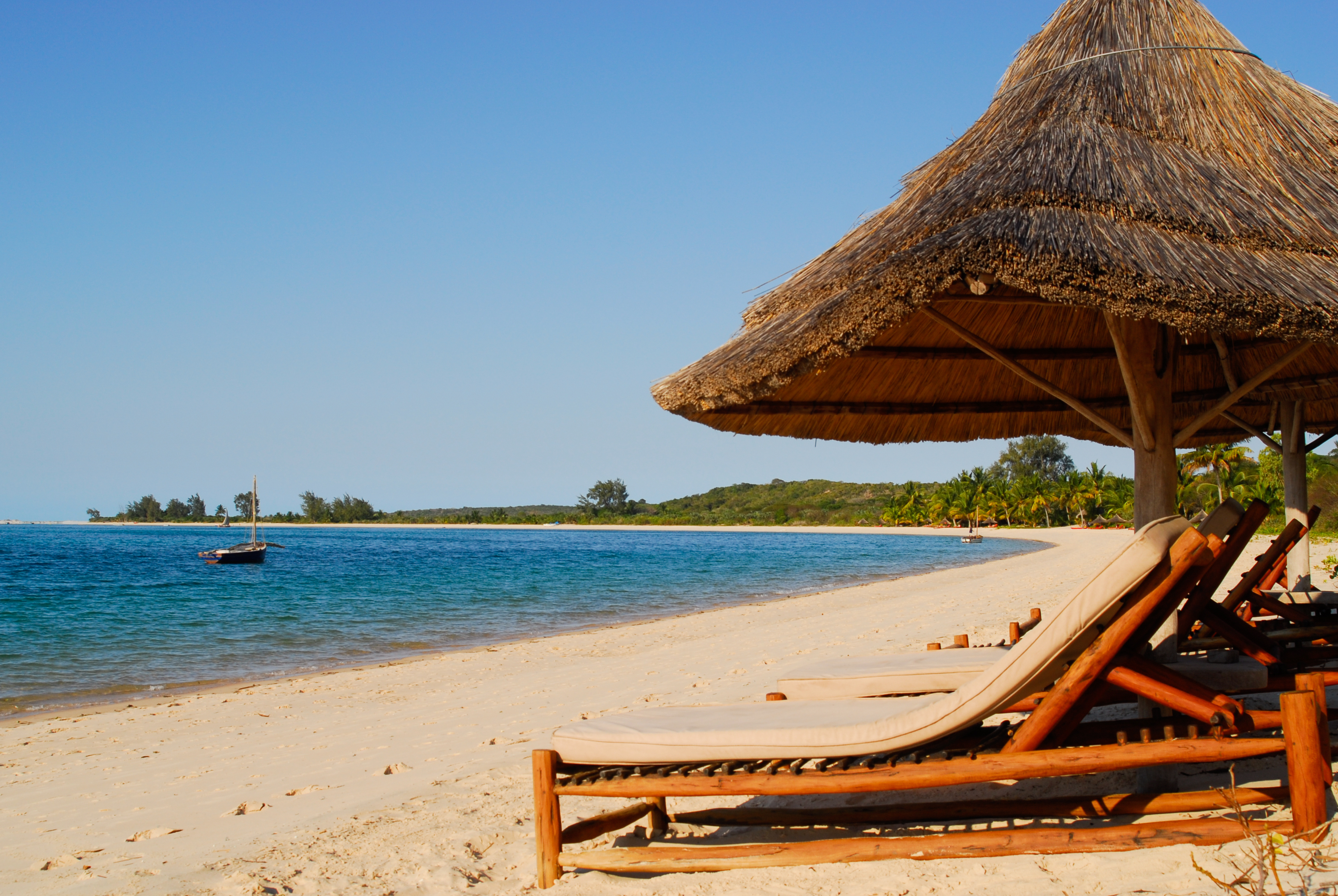 Resting beds on the coast of the idyllic island