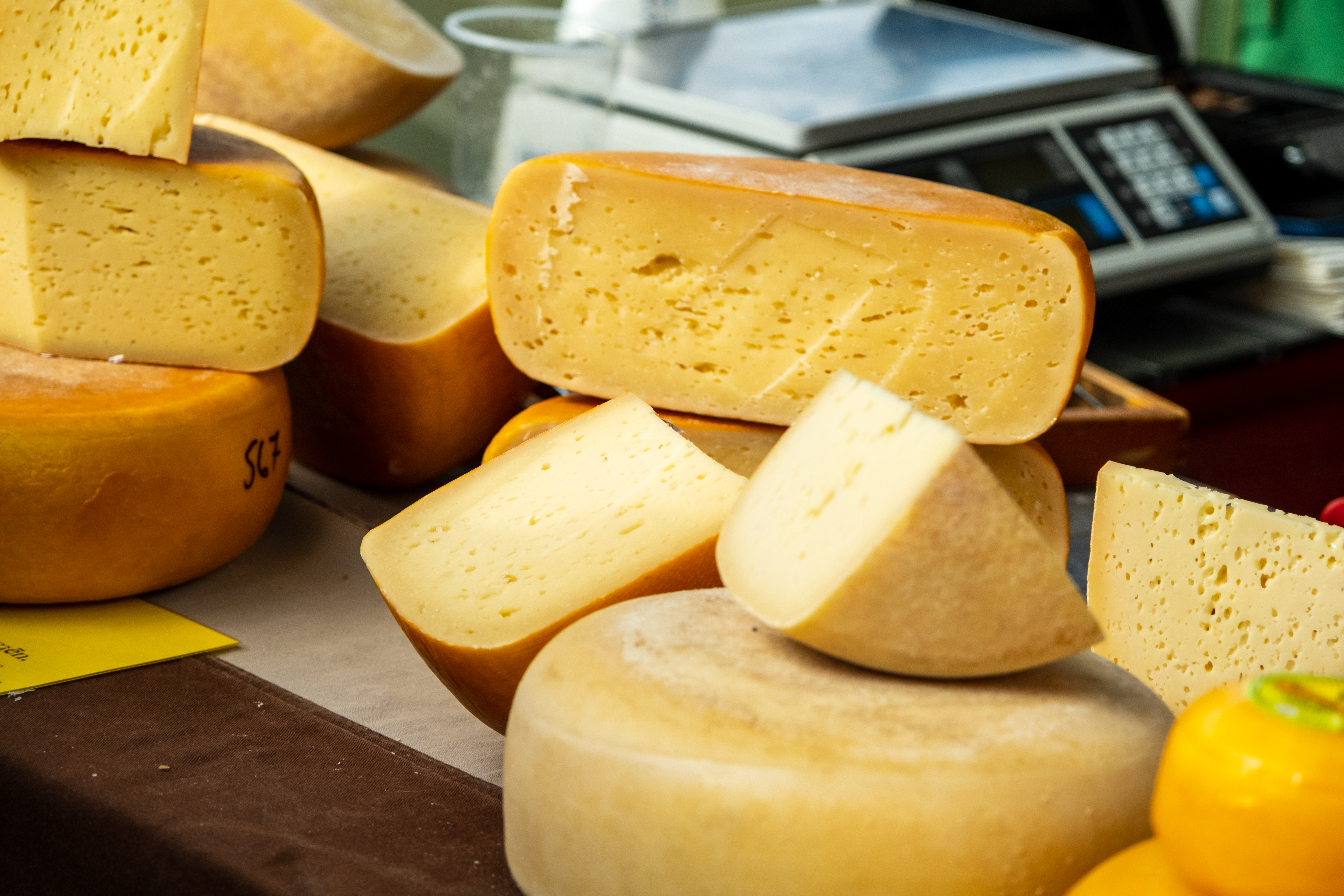 Cheese rolls, pieces at the farmers market, handmade.