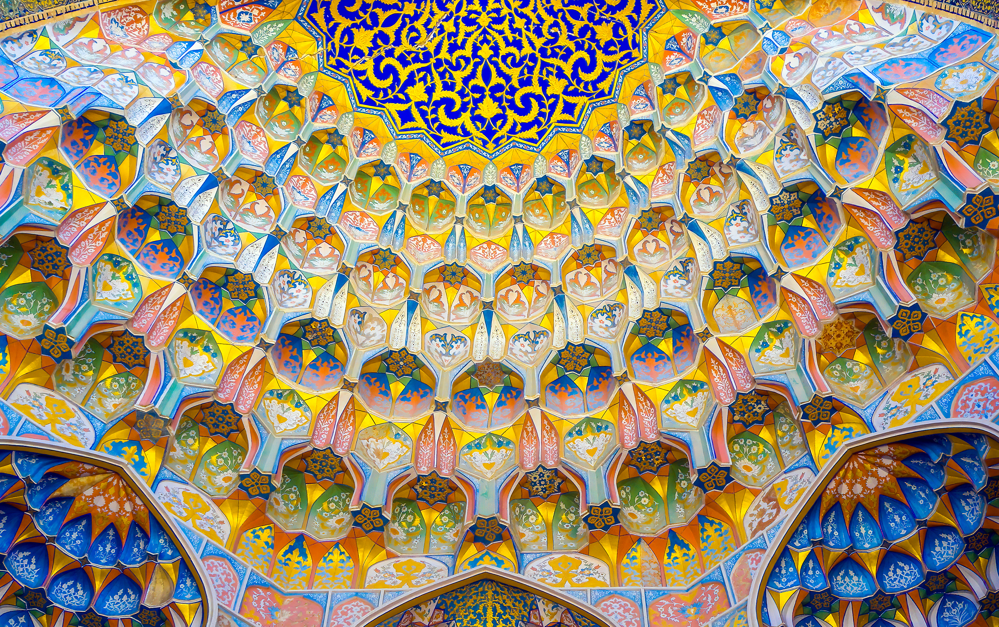Inttricate and colorful tile work Interior of the mosque in the Bukhara, Uzbekistan