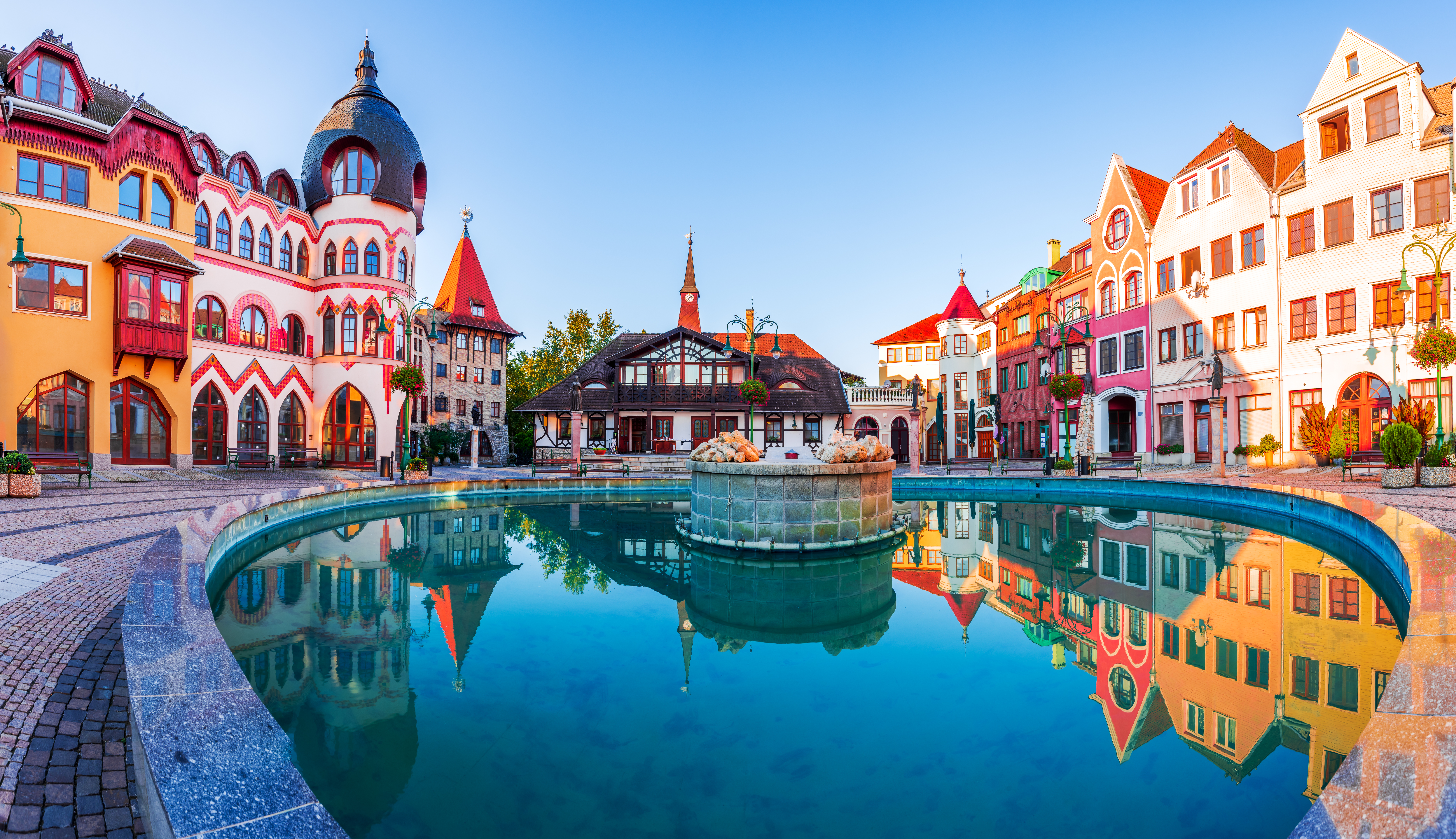 Panorama of historical architectural Courtyard of Europe in Komarno, Slovakia