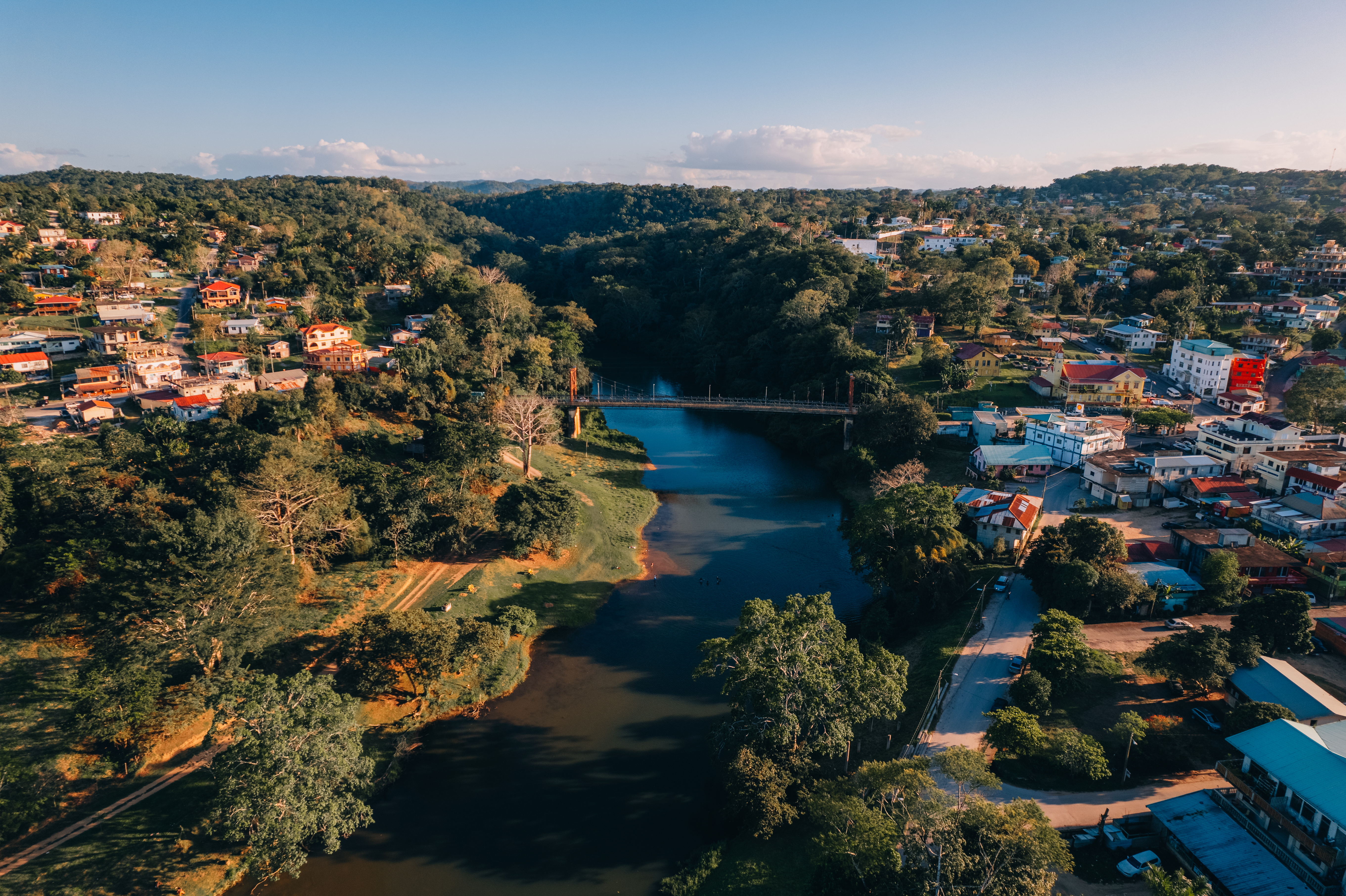 The towns of San Ignacio and Santa Elena are connected by a suspension bridge across the Macal River built in 1949