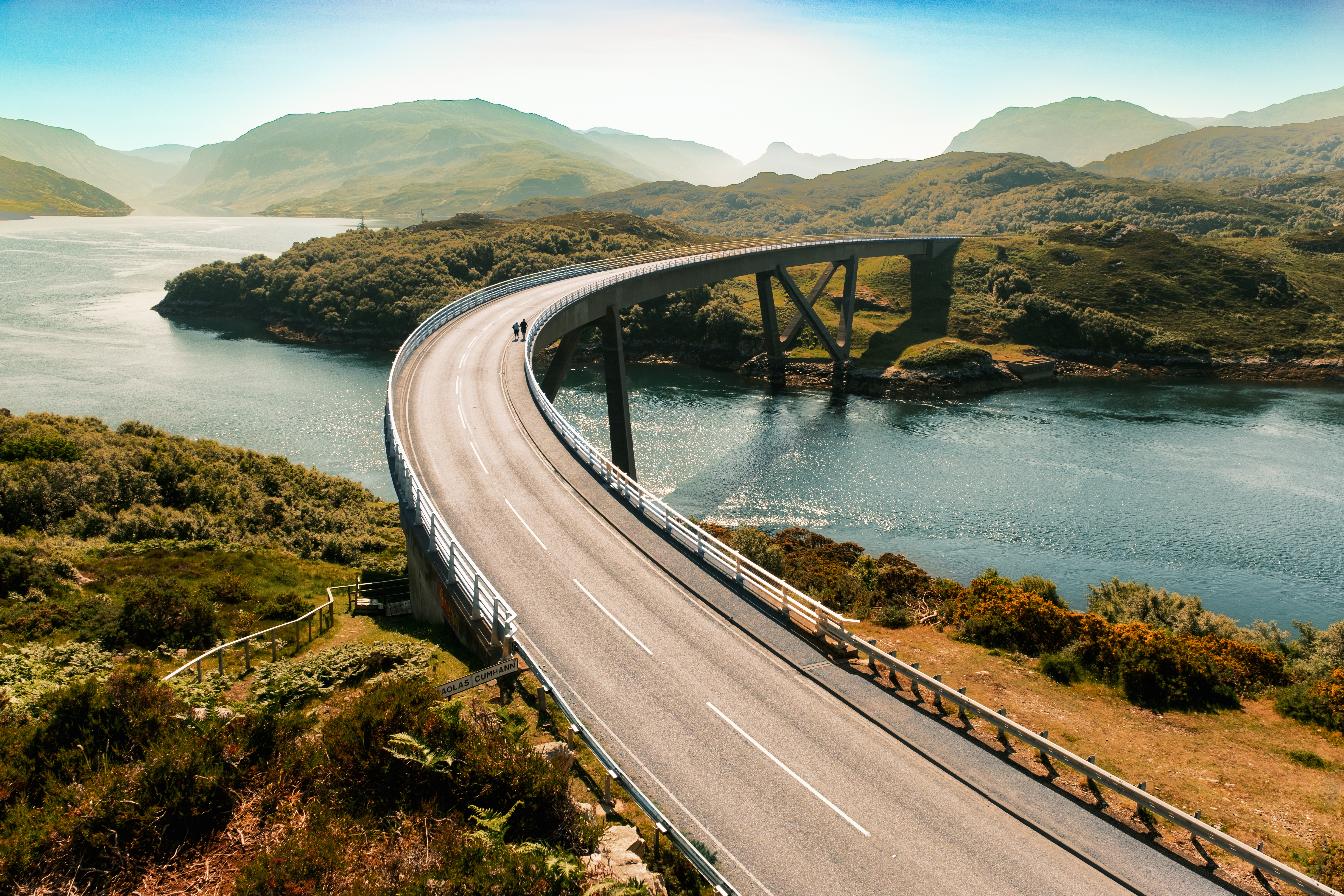 Kylesku Bridge crossing Loch a’ Chairn Bhain north of Inchnadamph, on a sunny summers morning