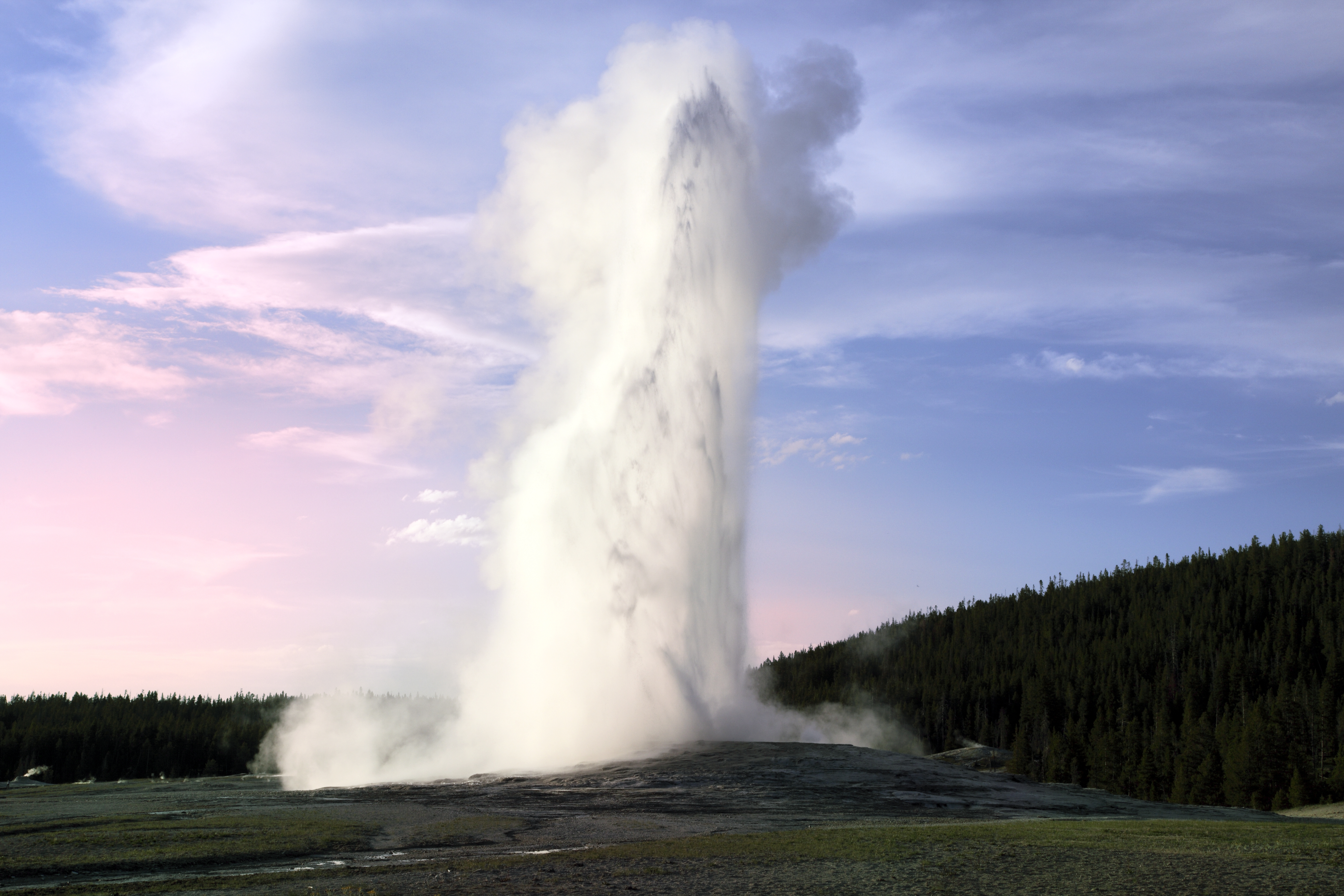 Most popular geyser in the world, the Old Faithful in the Yellowstone National Park USA