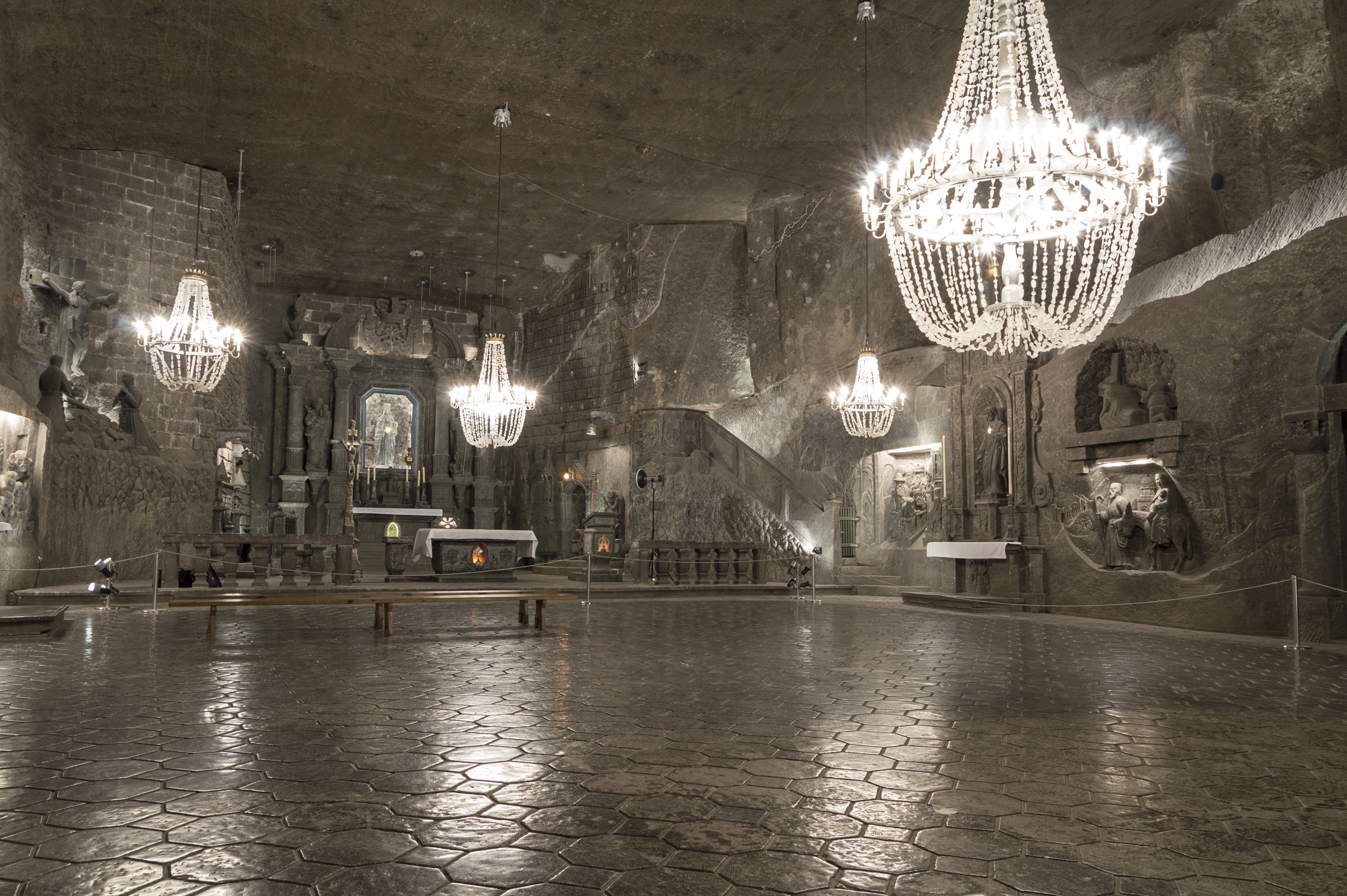 Illuminated, Underground Saint Kinga Chapel in the Salt Mine in Wieliczka