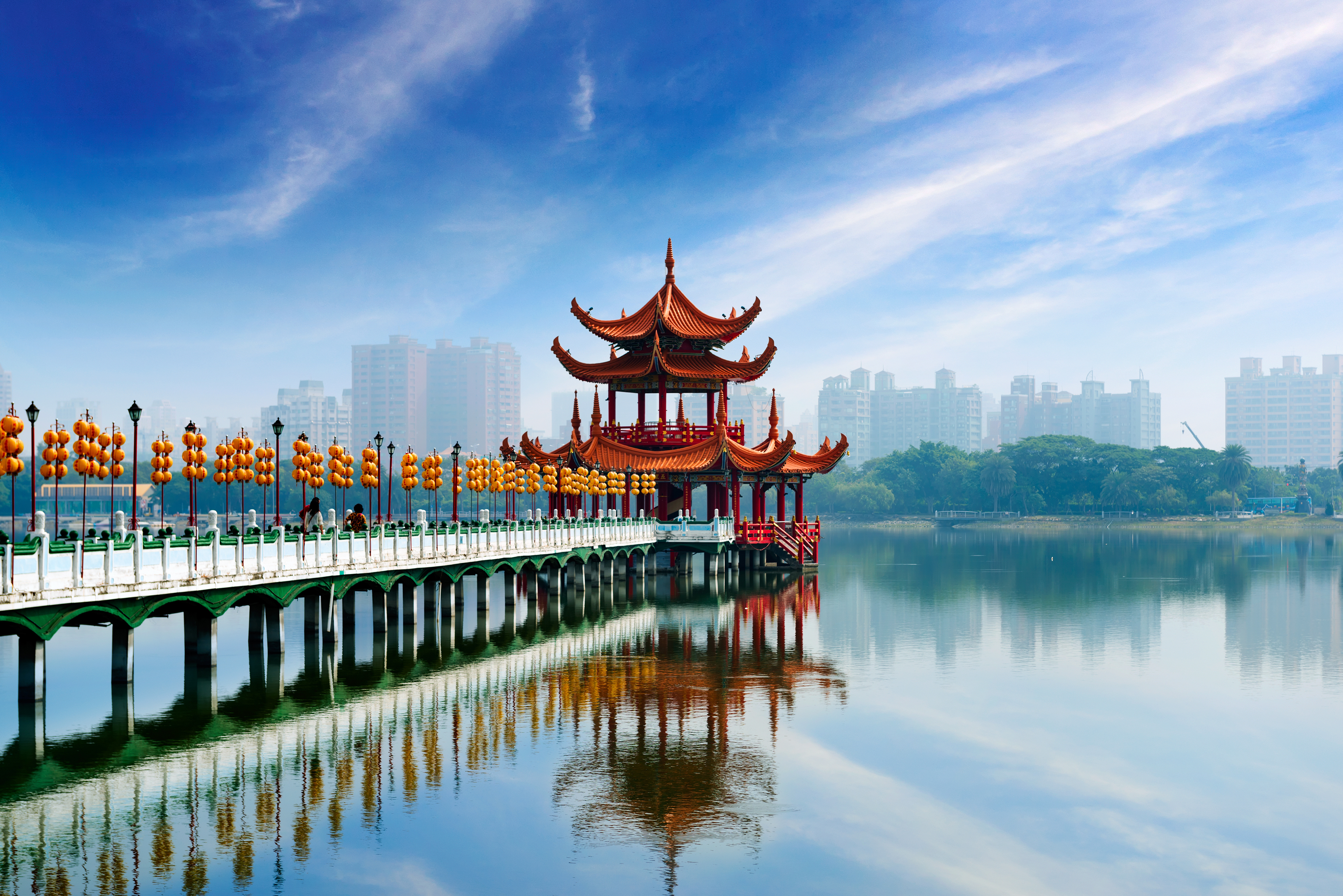 Floating temple on the Lotus Pond, is the largest man-made pond in Zuoying district in Kaohsiung