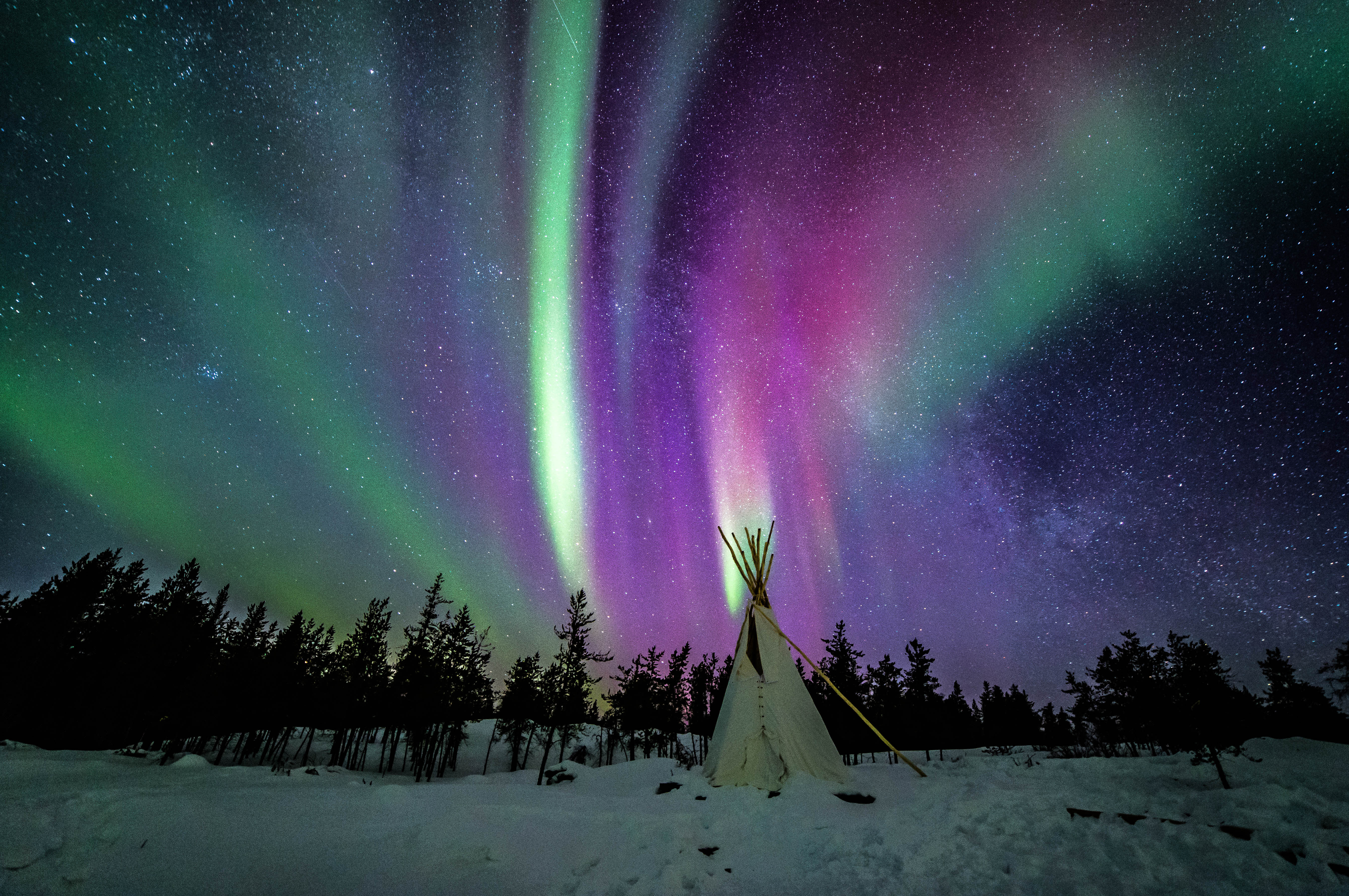 Northern lights and the Milky Way stock photo