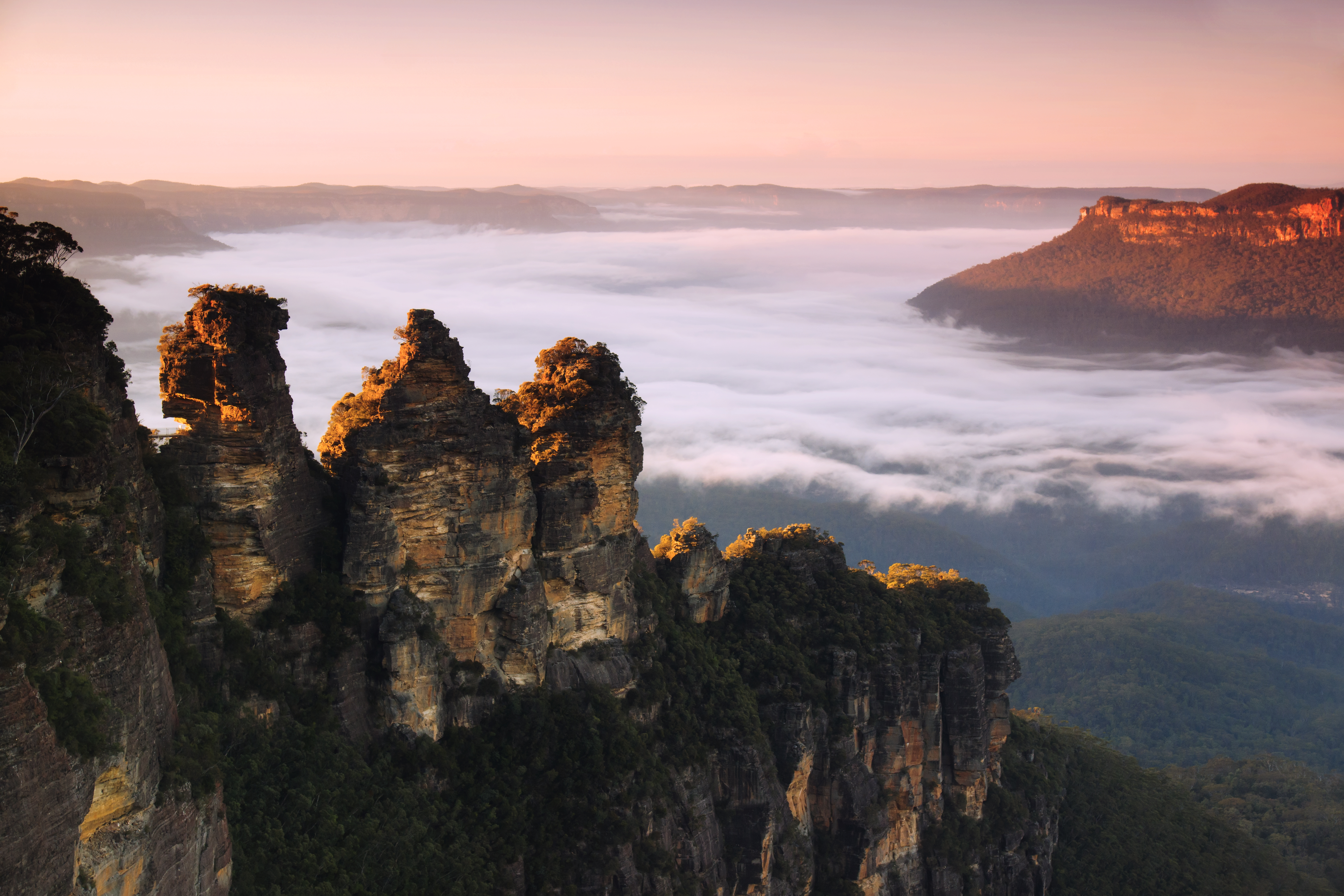 Famous rock formations with some early morning fog around them
