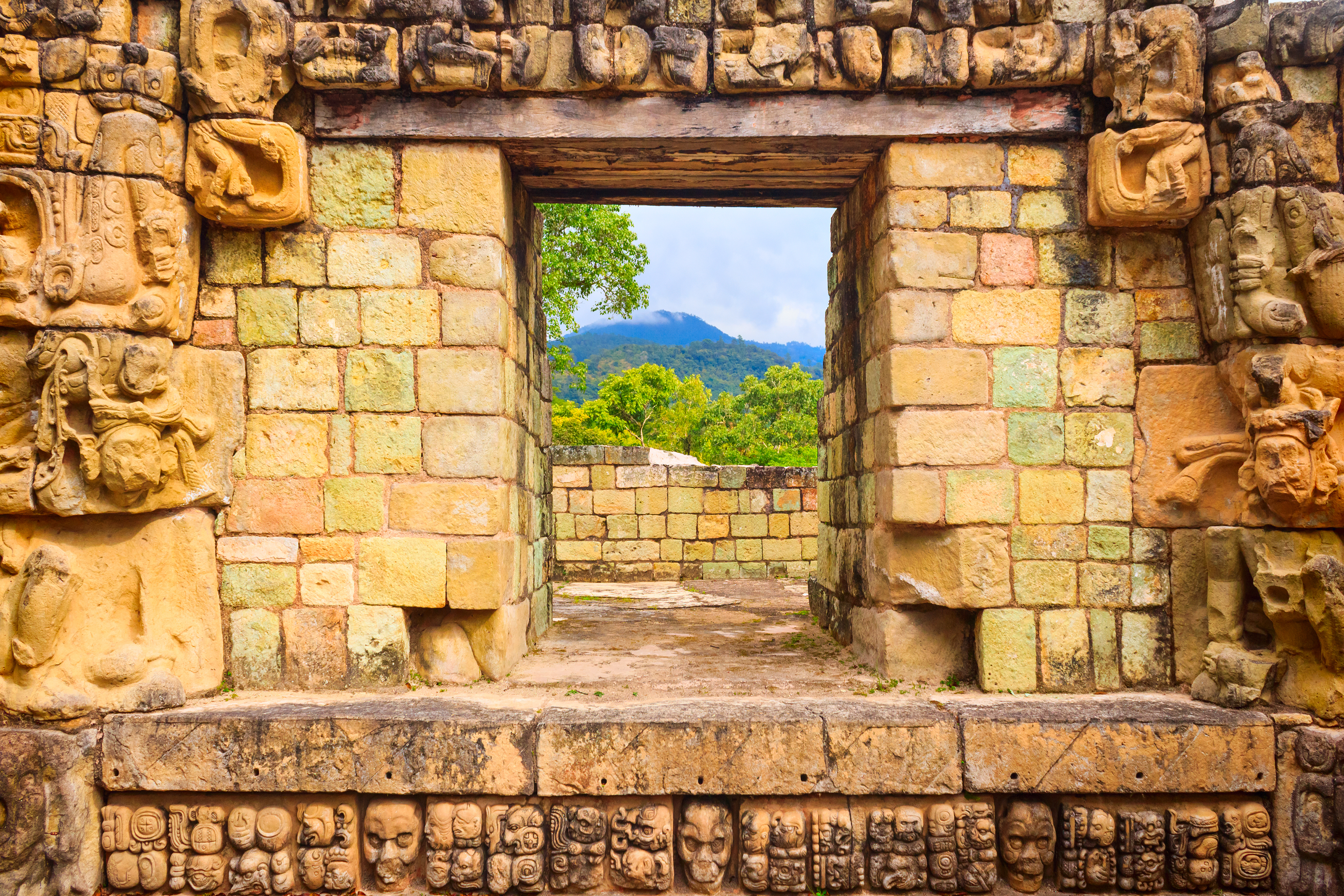 An ancient ornate doorway in Copan, Honduras. 