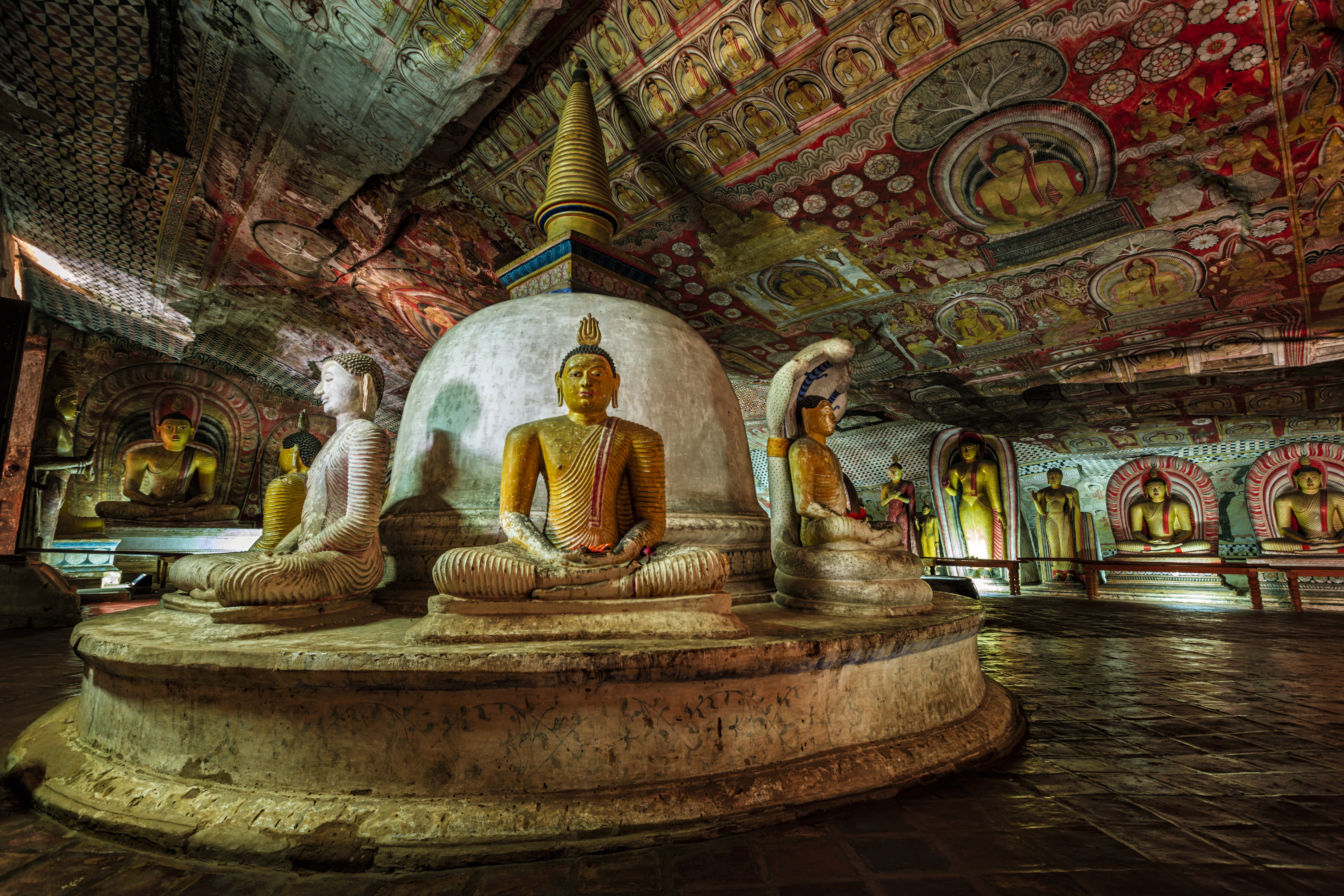 Buddha statue inside Dambulla cave temple, Sri Lanka.