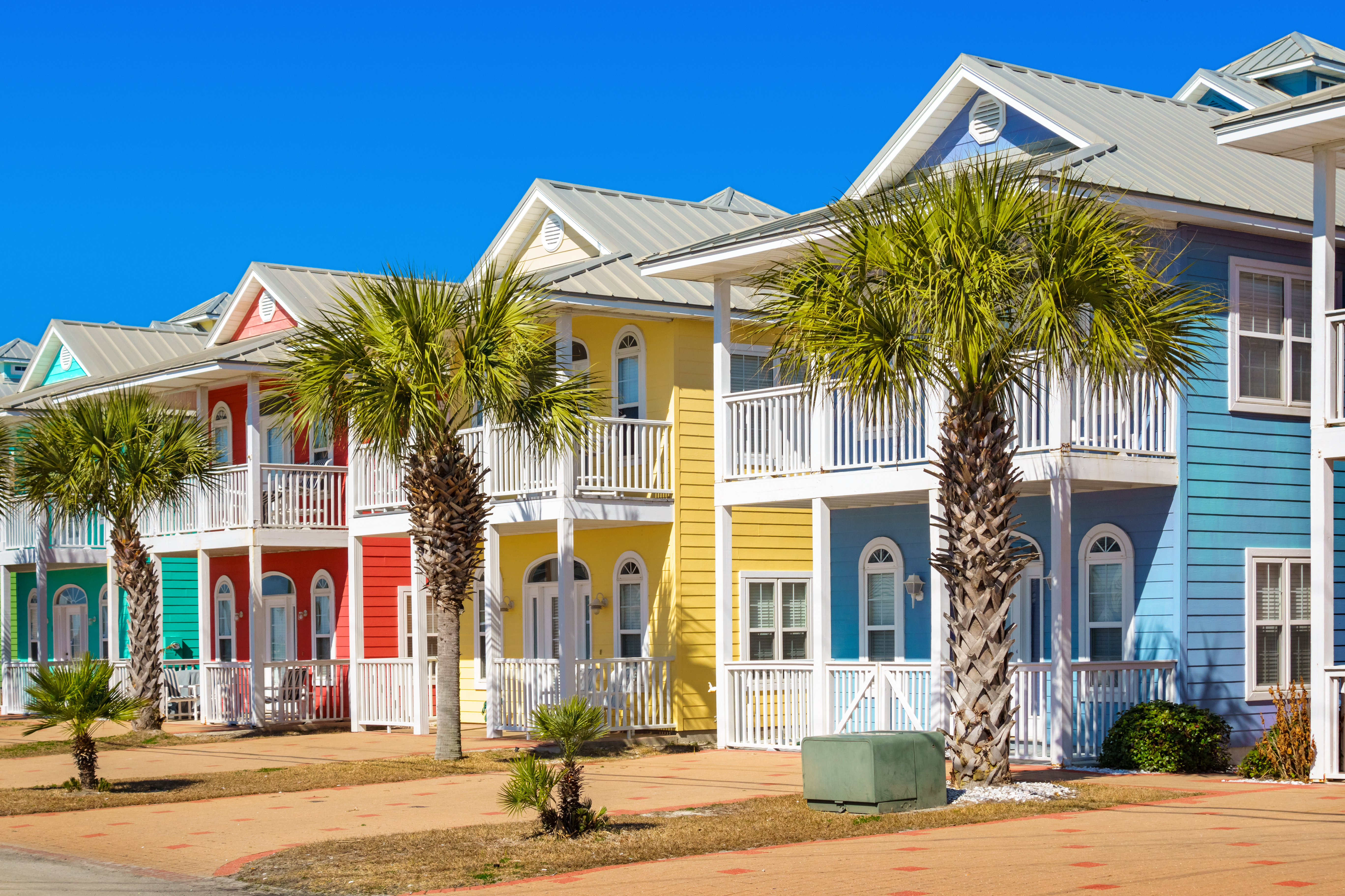 Colourful homes along the beach in Panama City Beach