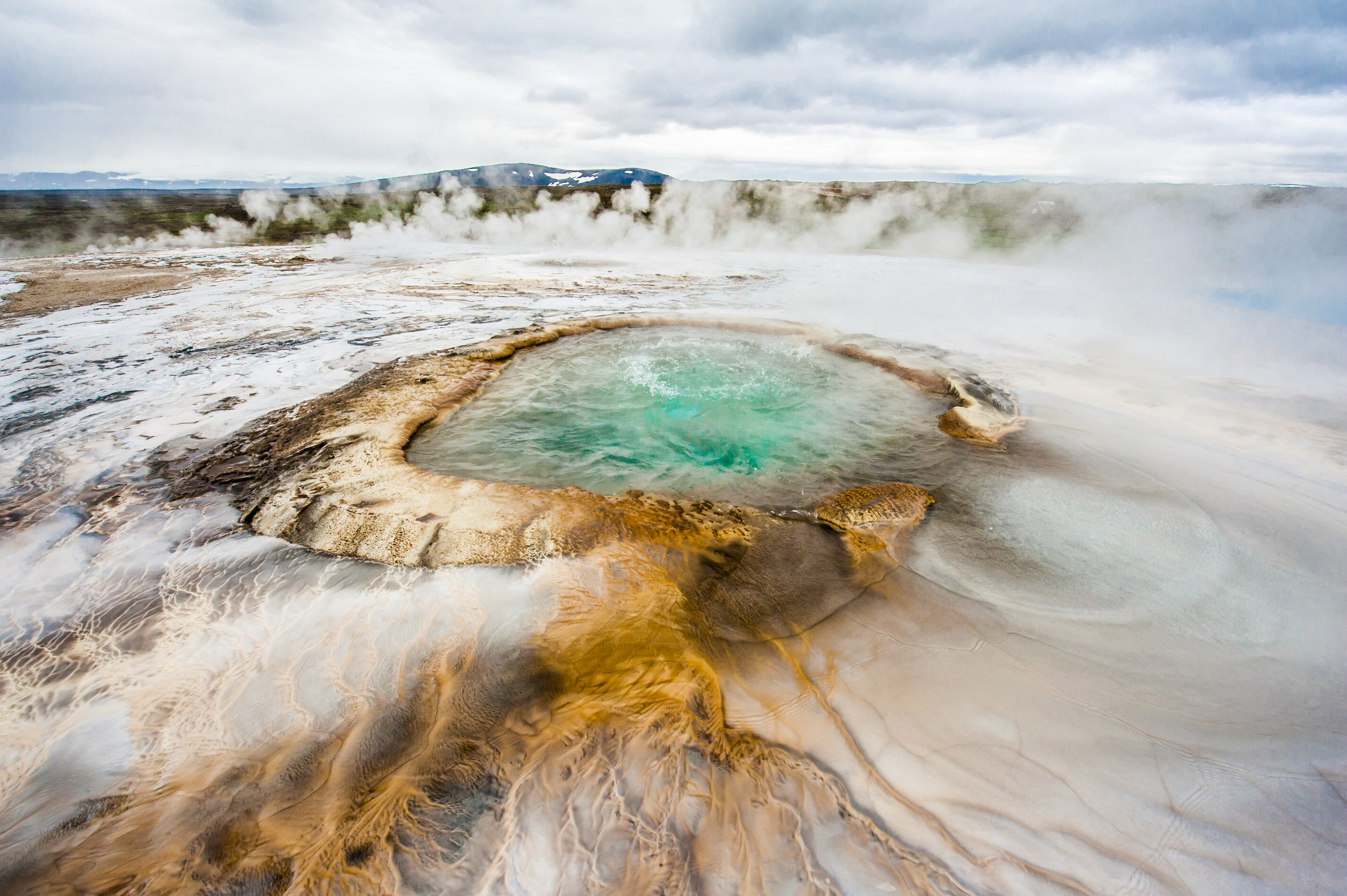Pool with boiling geothermal water at Hveravellir is actually in the heart of Iceland