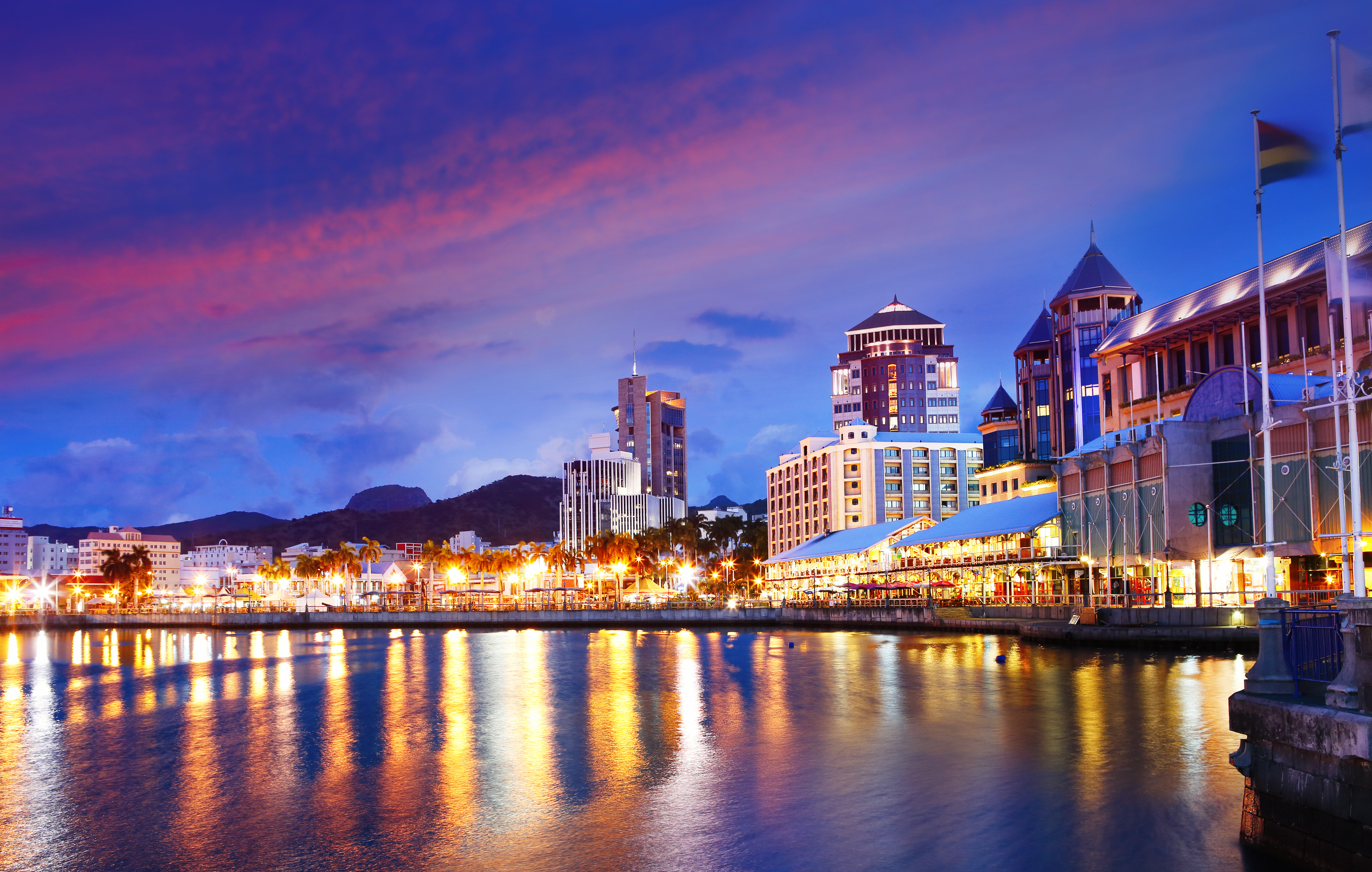 Watrefront in Port Louis by night, Mauritius