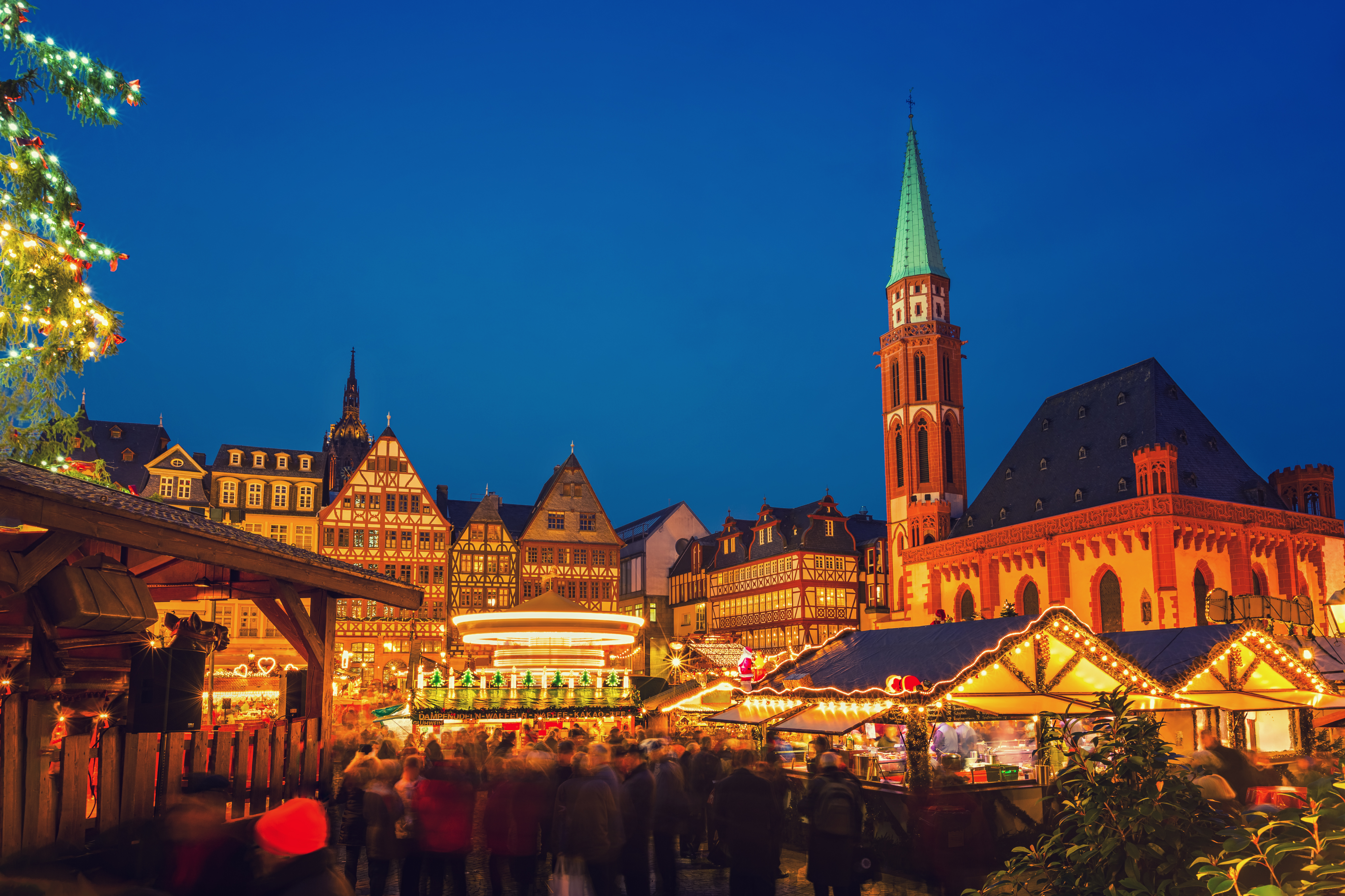 Traditional christmas market on Roemer Platz in Frankfurt