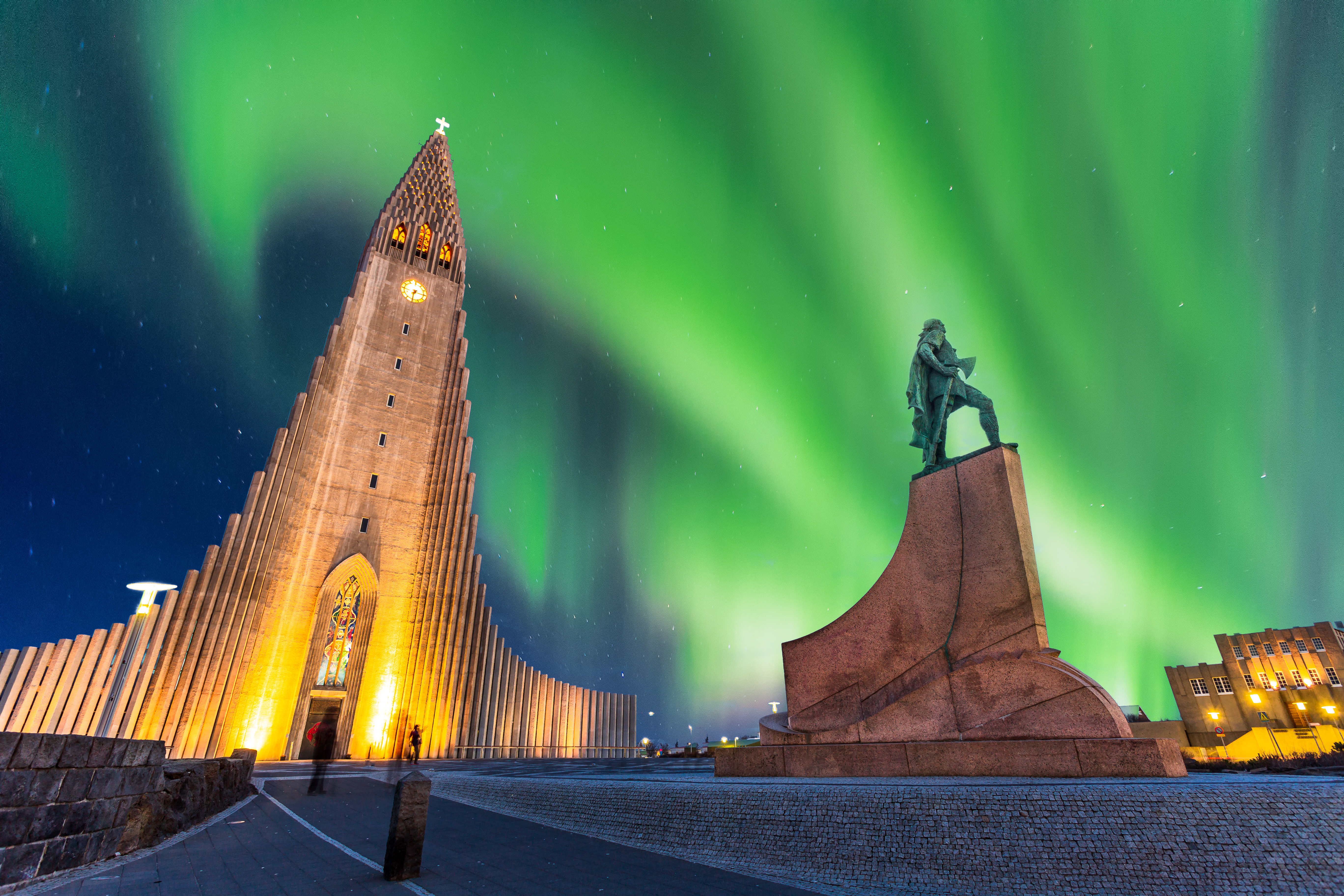 Aurora Borealis above Hallgrimskirkja Church
