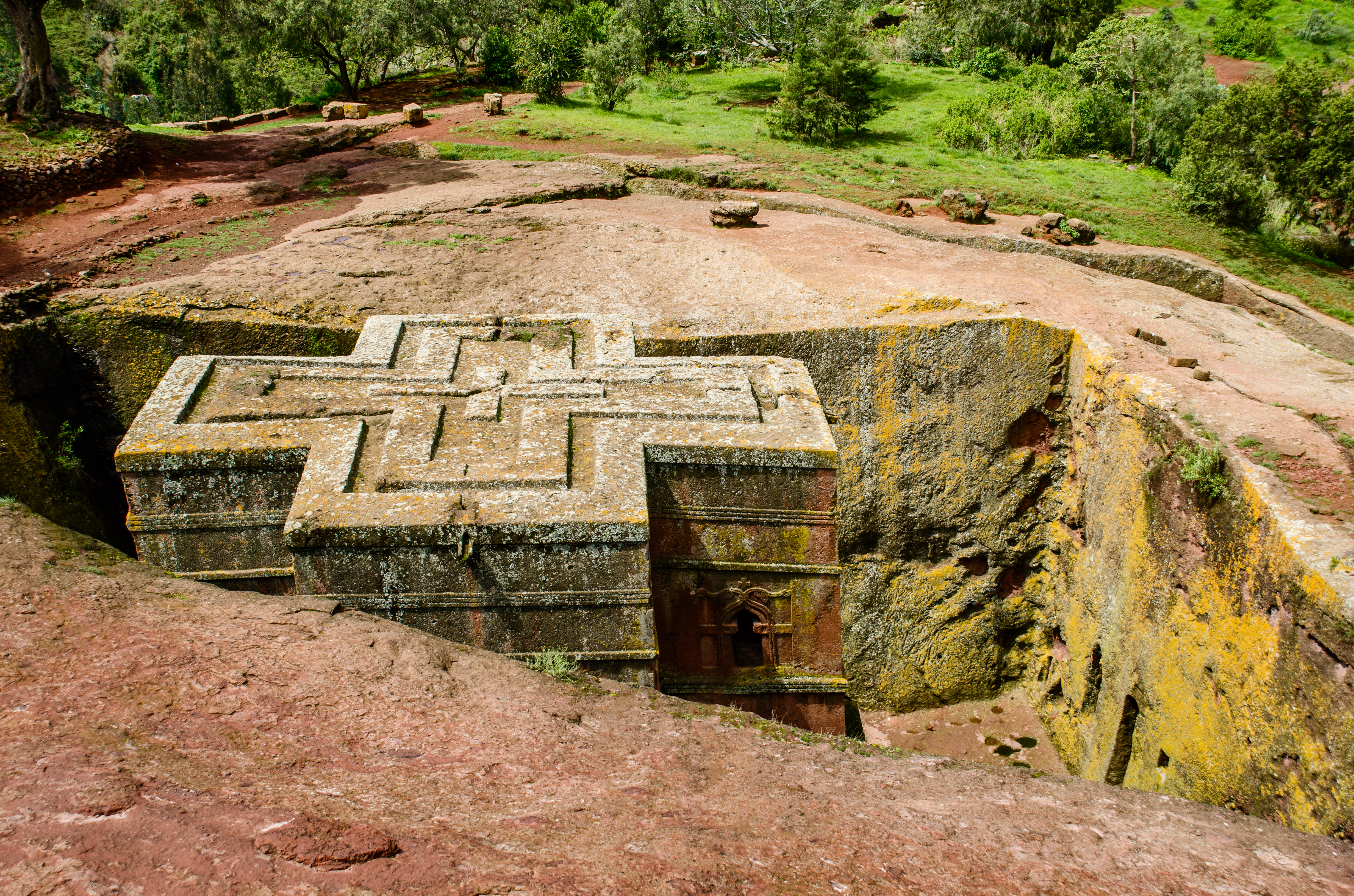 View from above of the famous church of Saint George, cut from a single rock