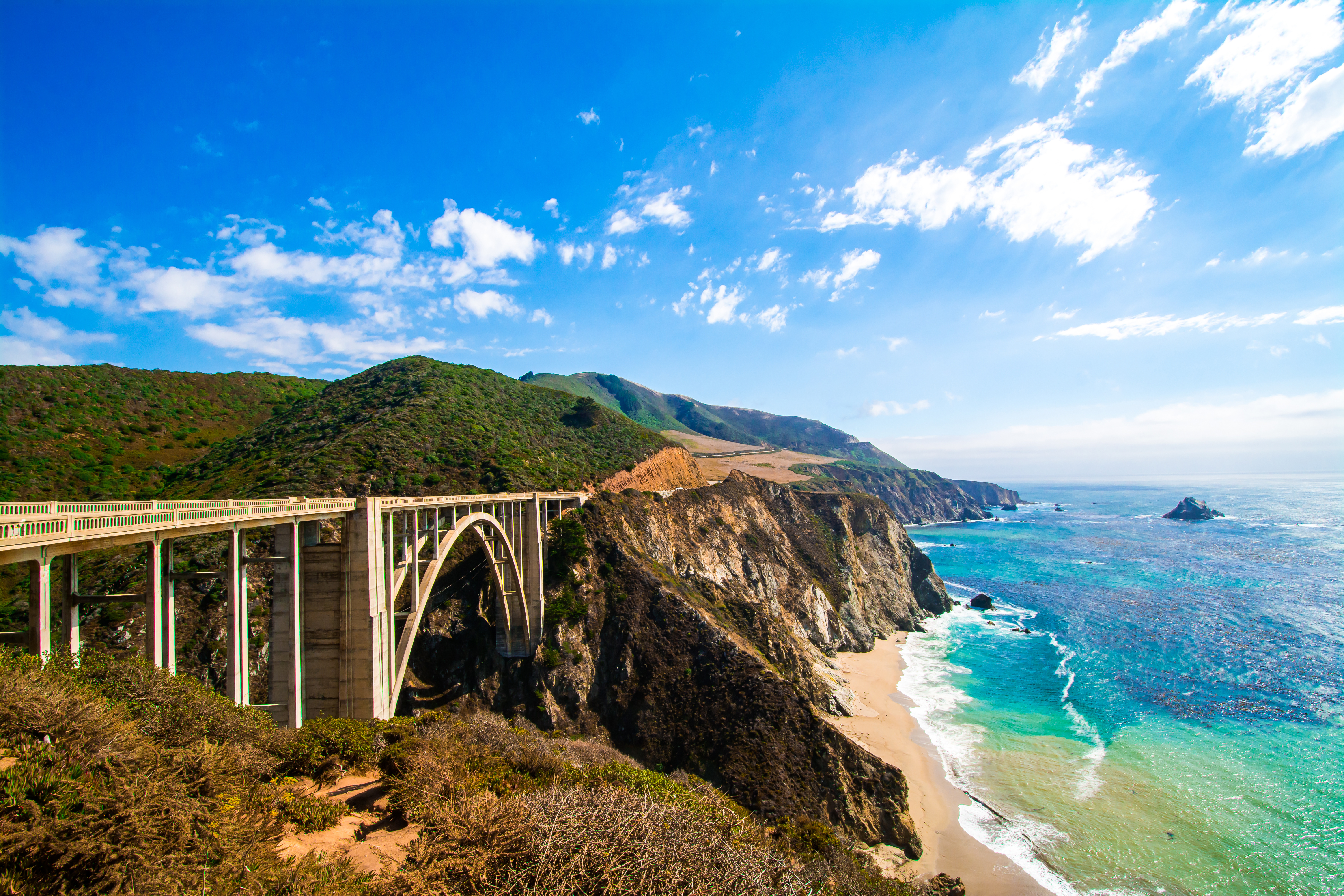 iconic Bixby Bridge along the ocean in Big Sur, California