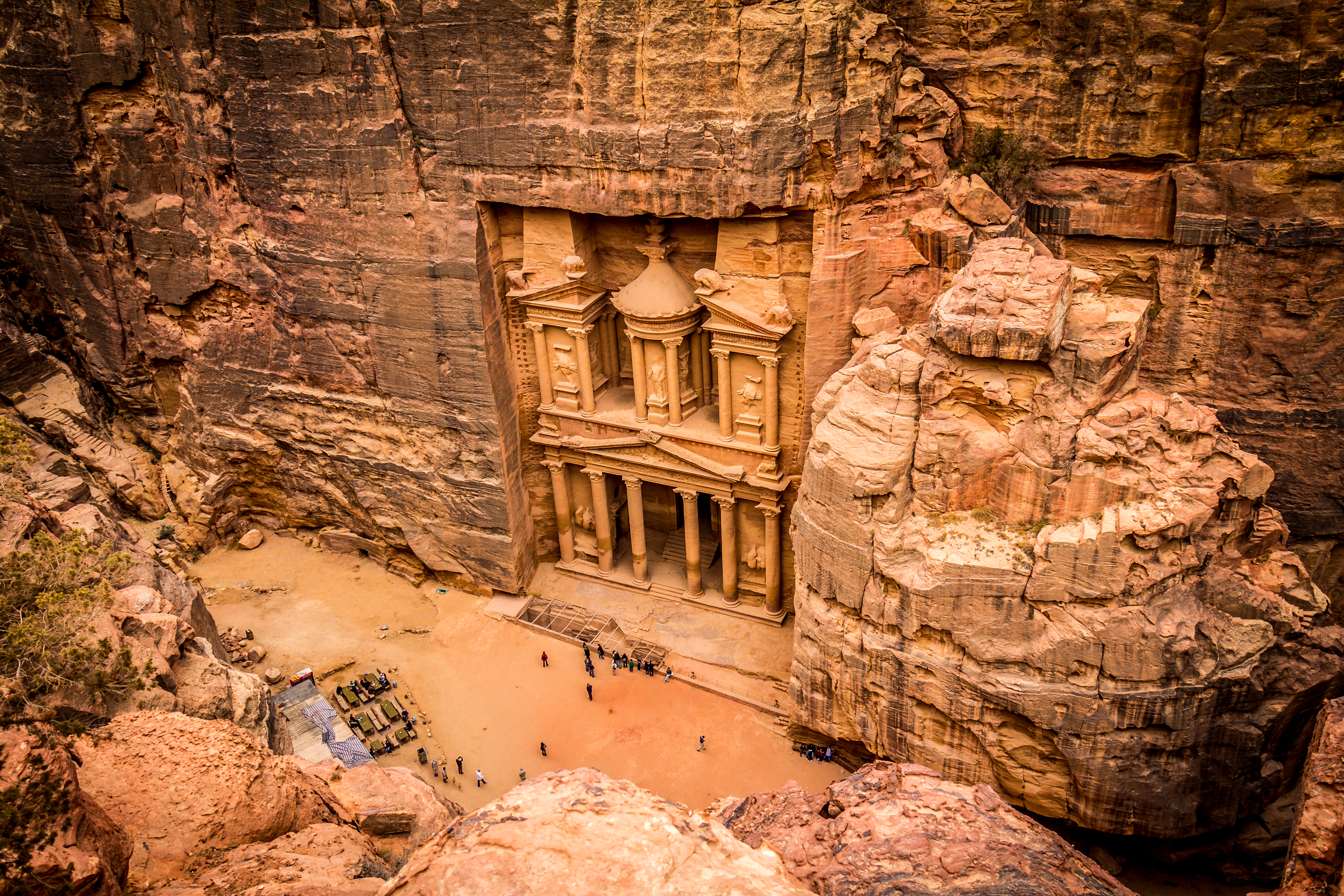 tomb facade carved into rocky cliff