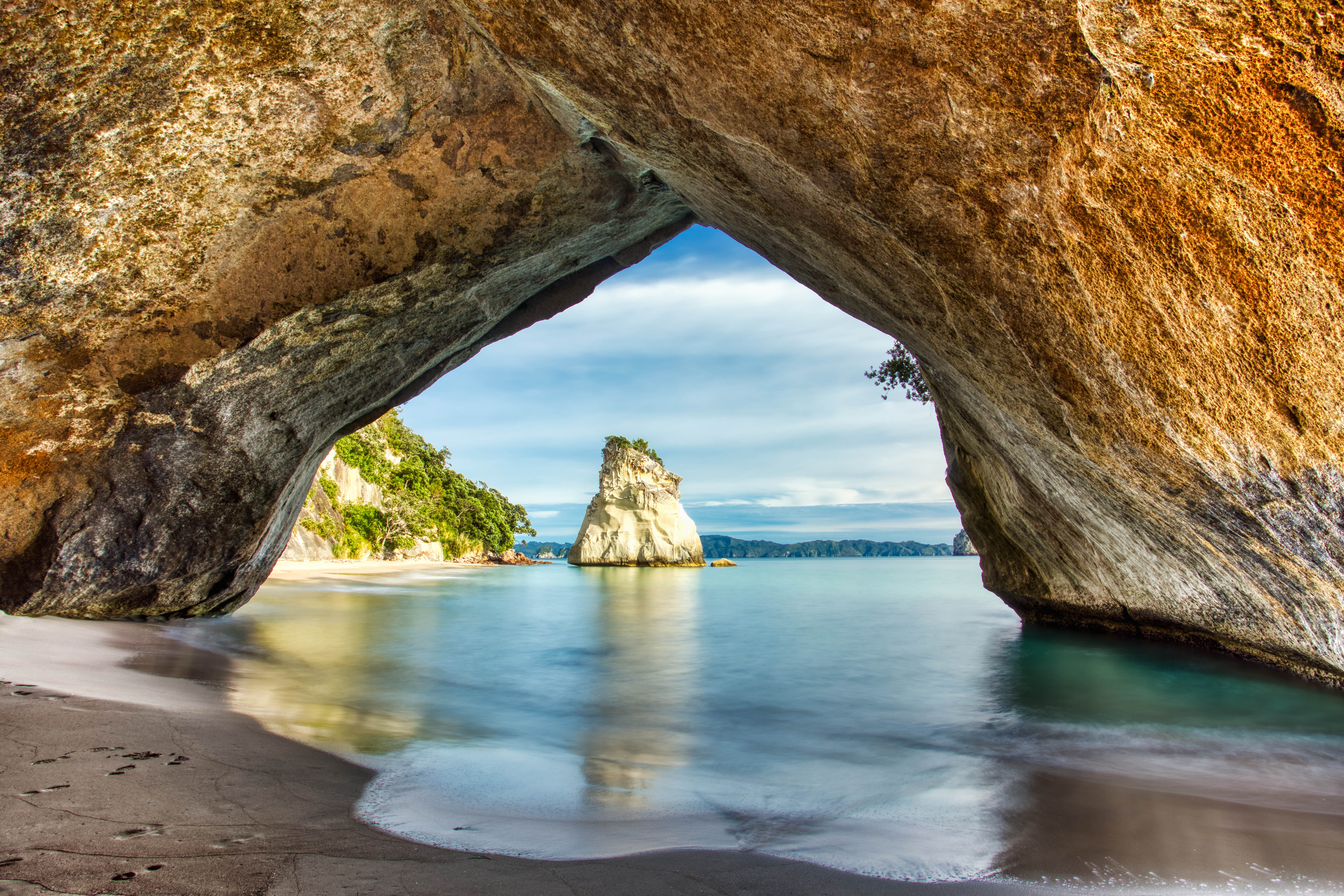 Cathedral Cove on Coromandel Peninsula at Sunrise, New Zealand