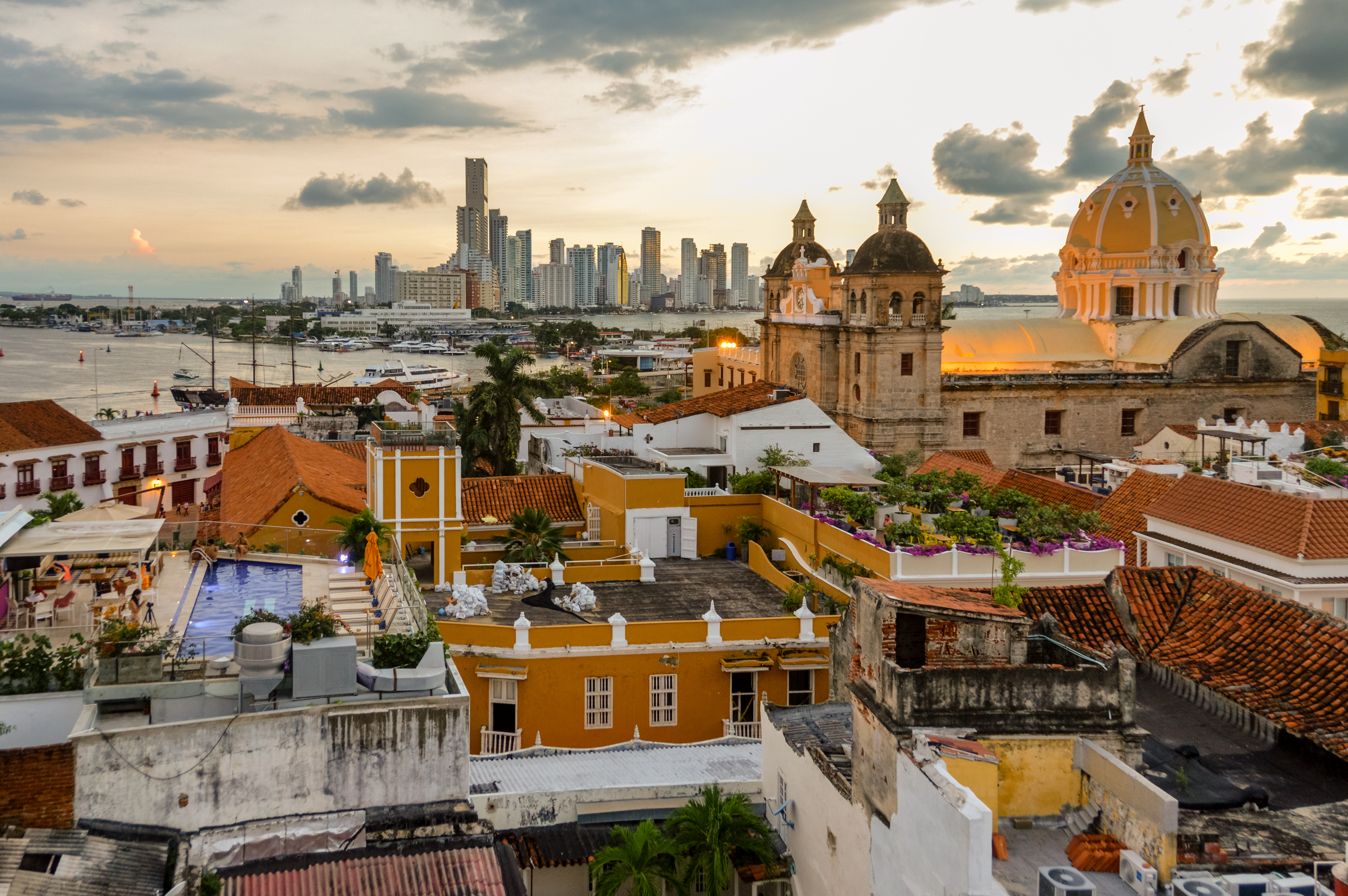 Cartagena, Colombia skyline at sunset