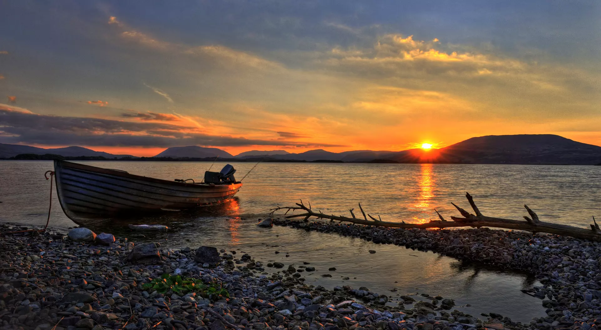 Sun setting over Mount Gable, Lough Corrib, County Galway, Ireland