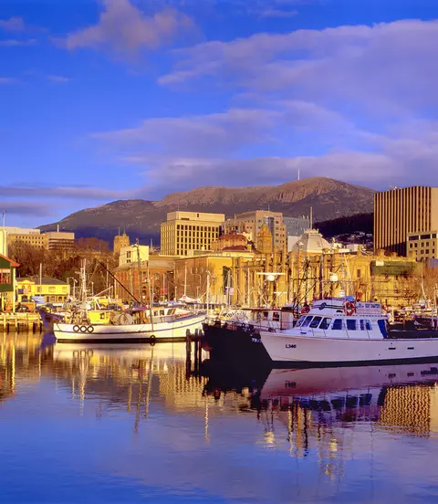 An an aerial view of Constitution Dock in Hobart, Tasmania, Australia