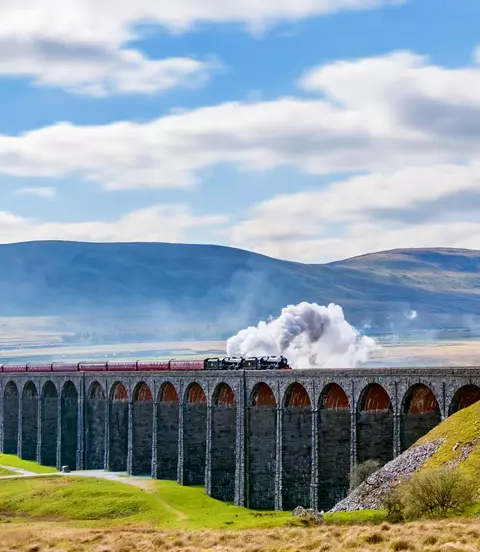 Steam train crossing the Viaduct