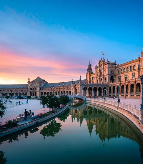 Famous plaza with Dramatic Colorful Clouds at Sunset,