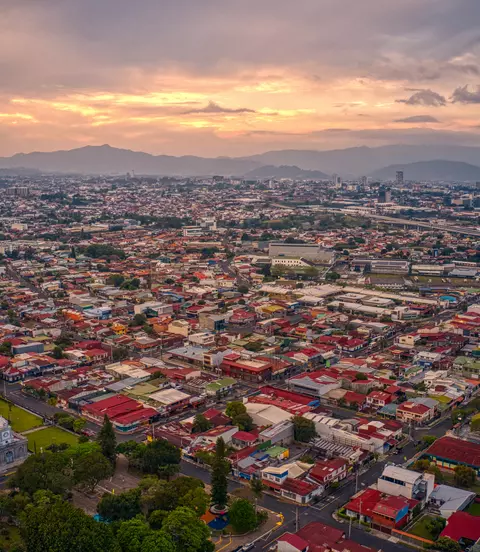 Aerial view of the many red tiled roofs in the capital city of Costa Rica, San Jose 