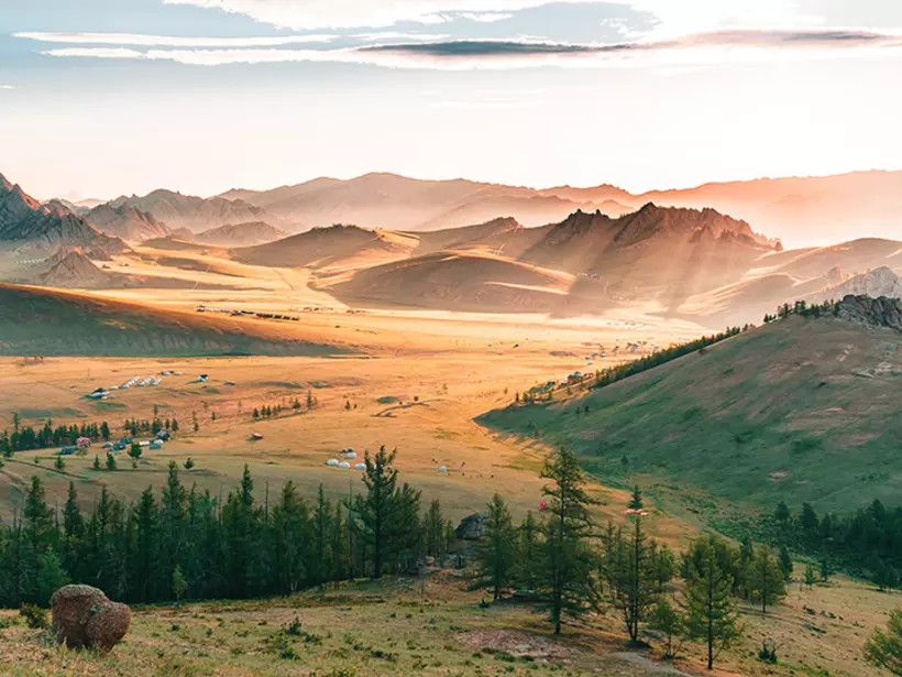 Watch the blissful sunrise on a hike or horse ride at Gorkhi Terelj National Park