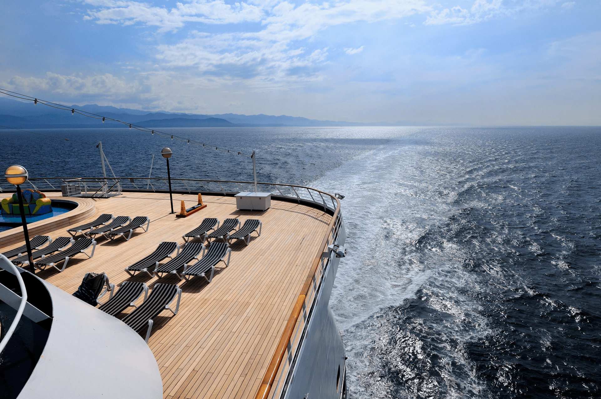 View of rear deck and ocean from a cruise ship