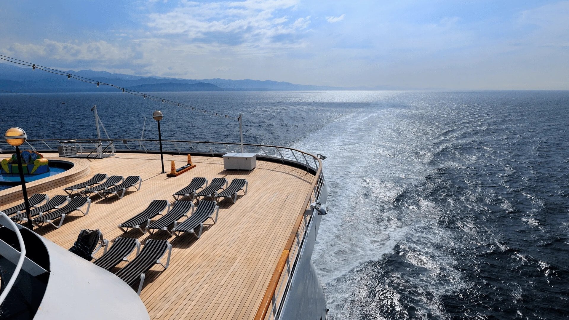 View of rear deck and ocean from a cruise ship