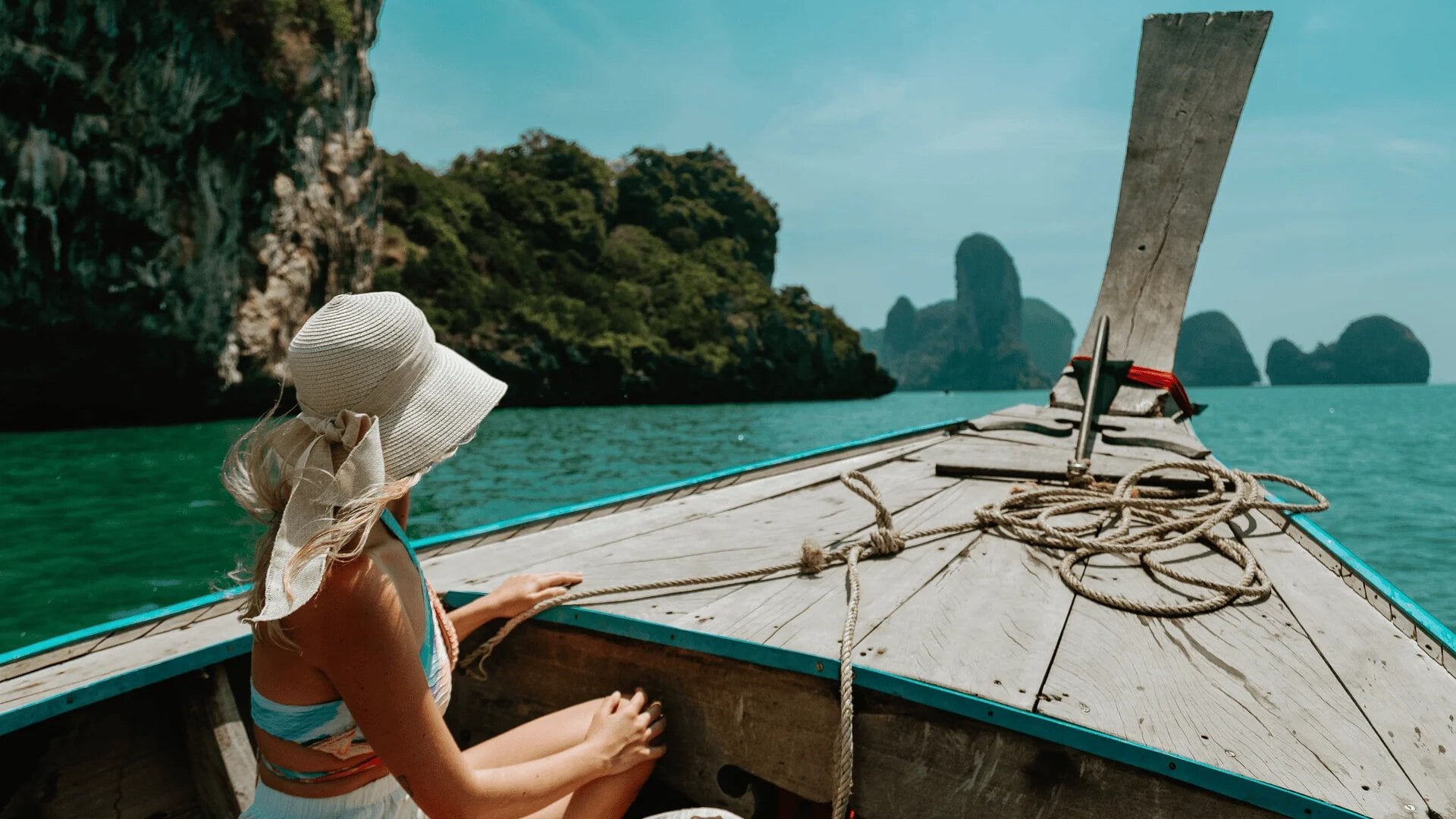 Woman in Thai boat in Krabi, Thailand